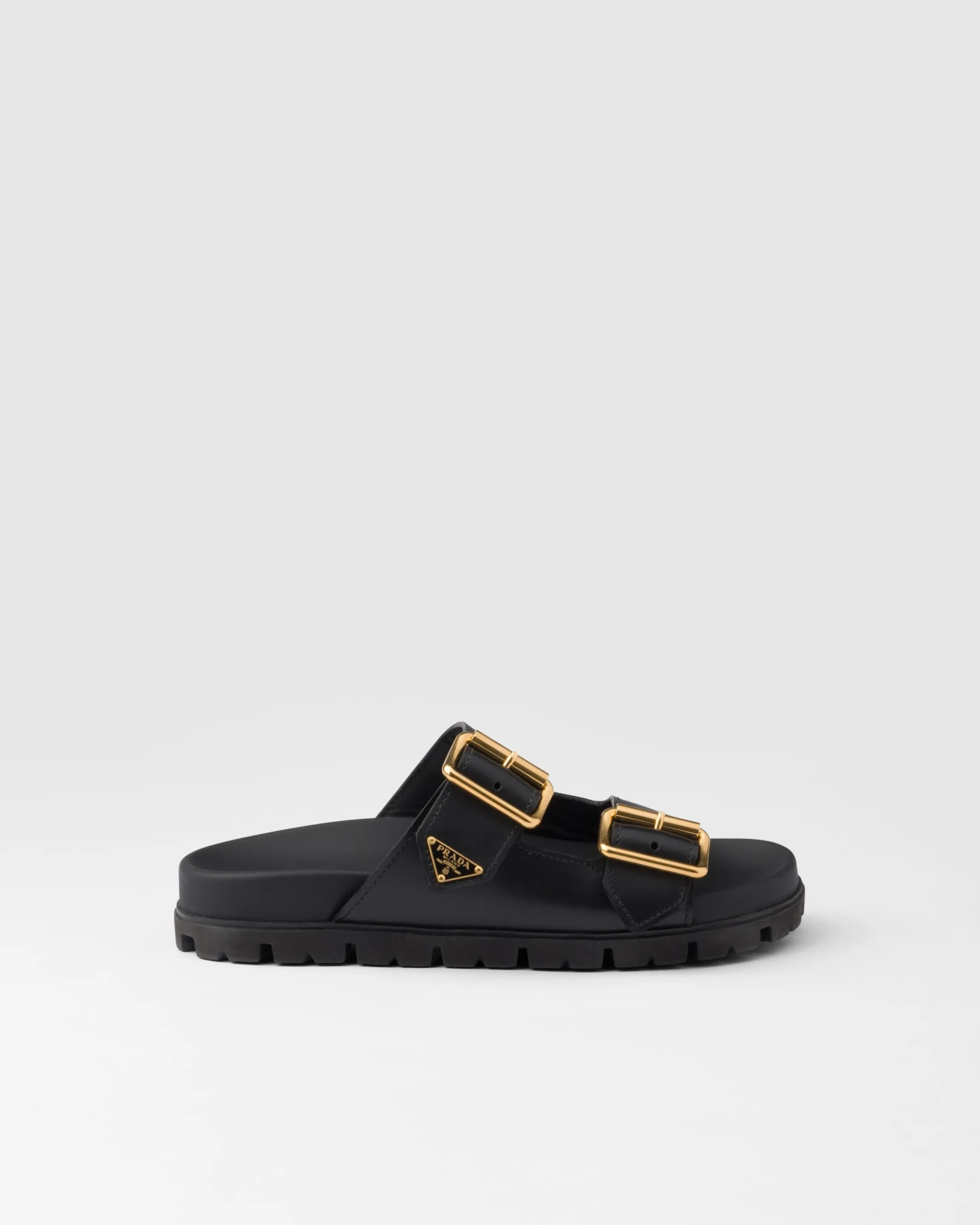 Prada Leather strap slides Black Store