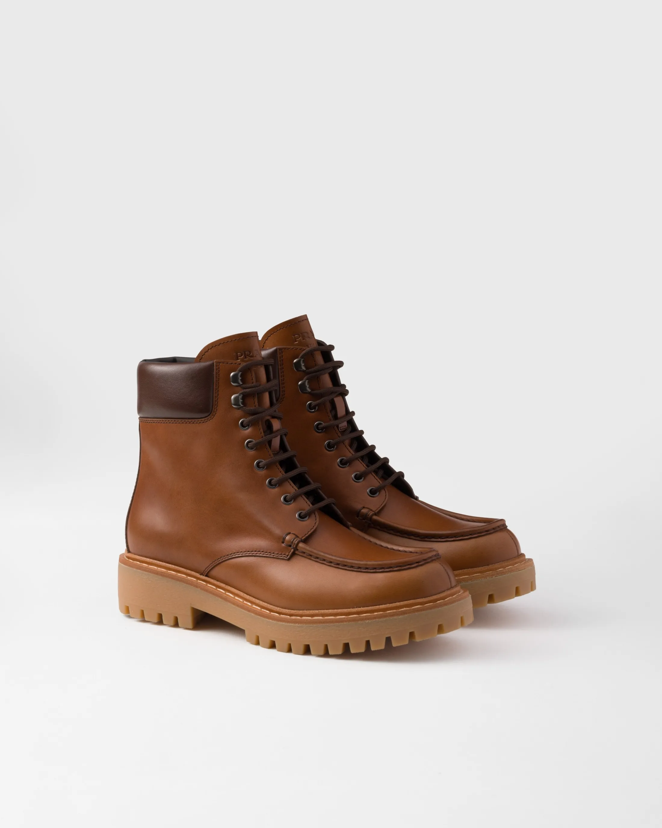 Prada Leather work boots Cognac Cheap