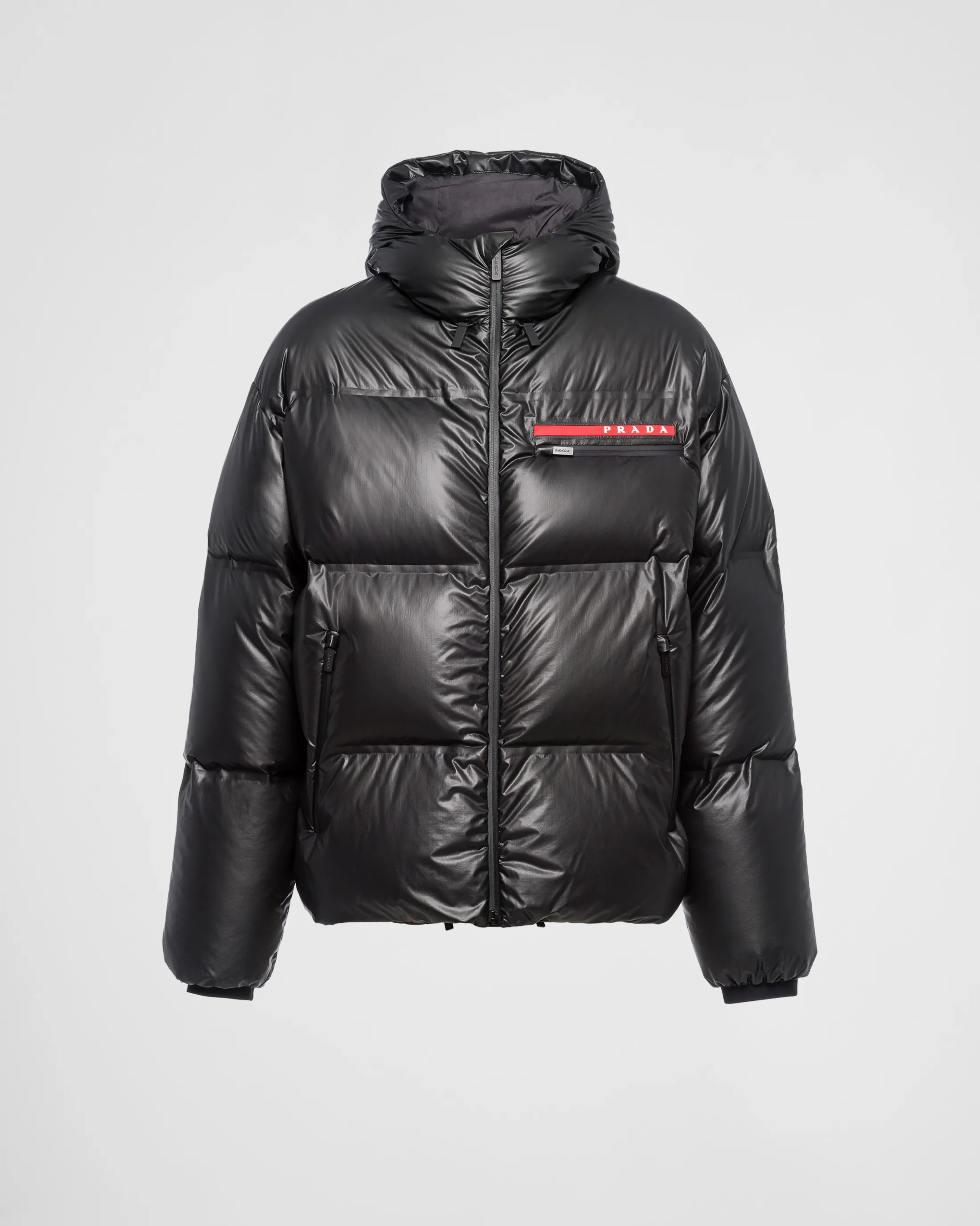 Prada Light Re-Nylon hooded puffer jacket Black Outlet