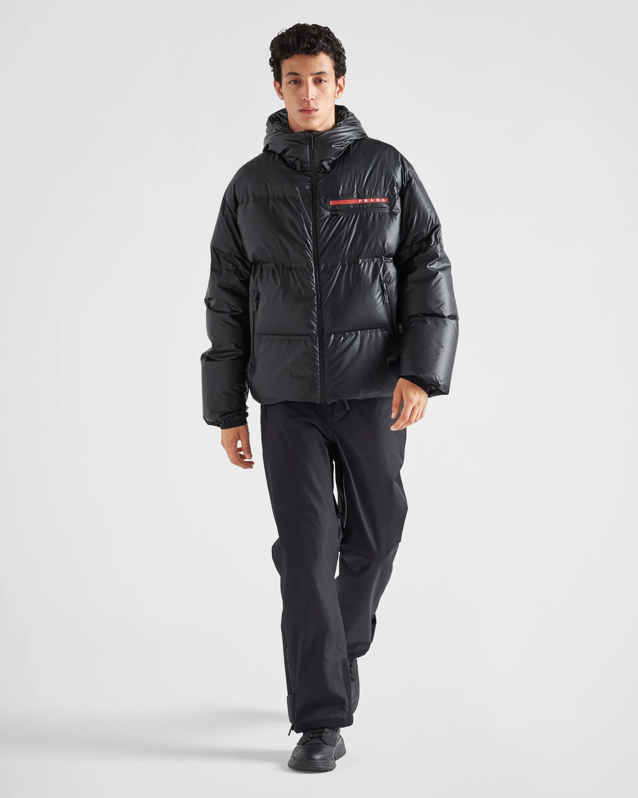 Prada Light Re-Nylon hooded puffer jacket Black Outlet