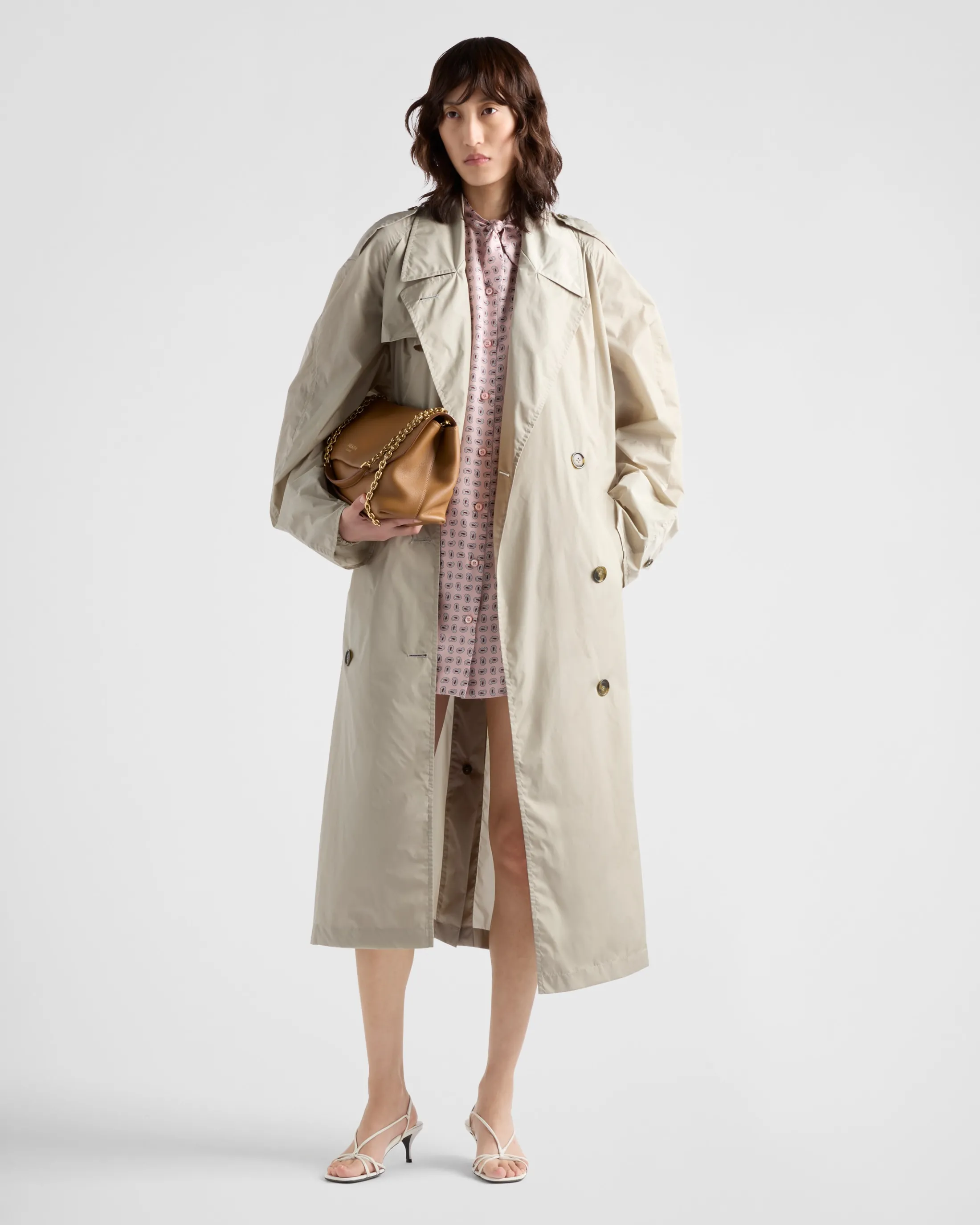 Prada Light technical fabric trench coat Agave Outlet