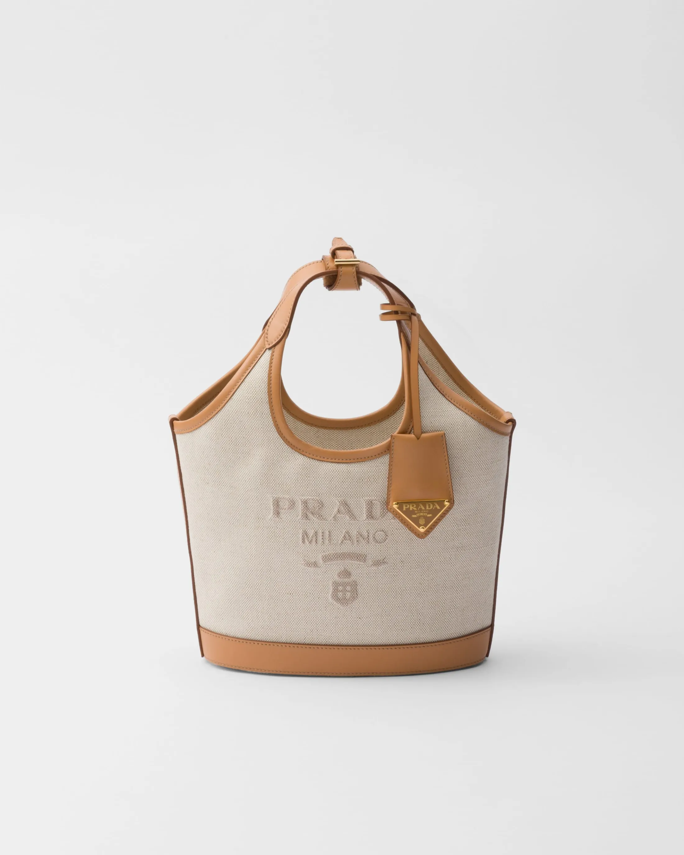 Prada Linen blend and leather mini-buckle bag Natural Best