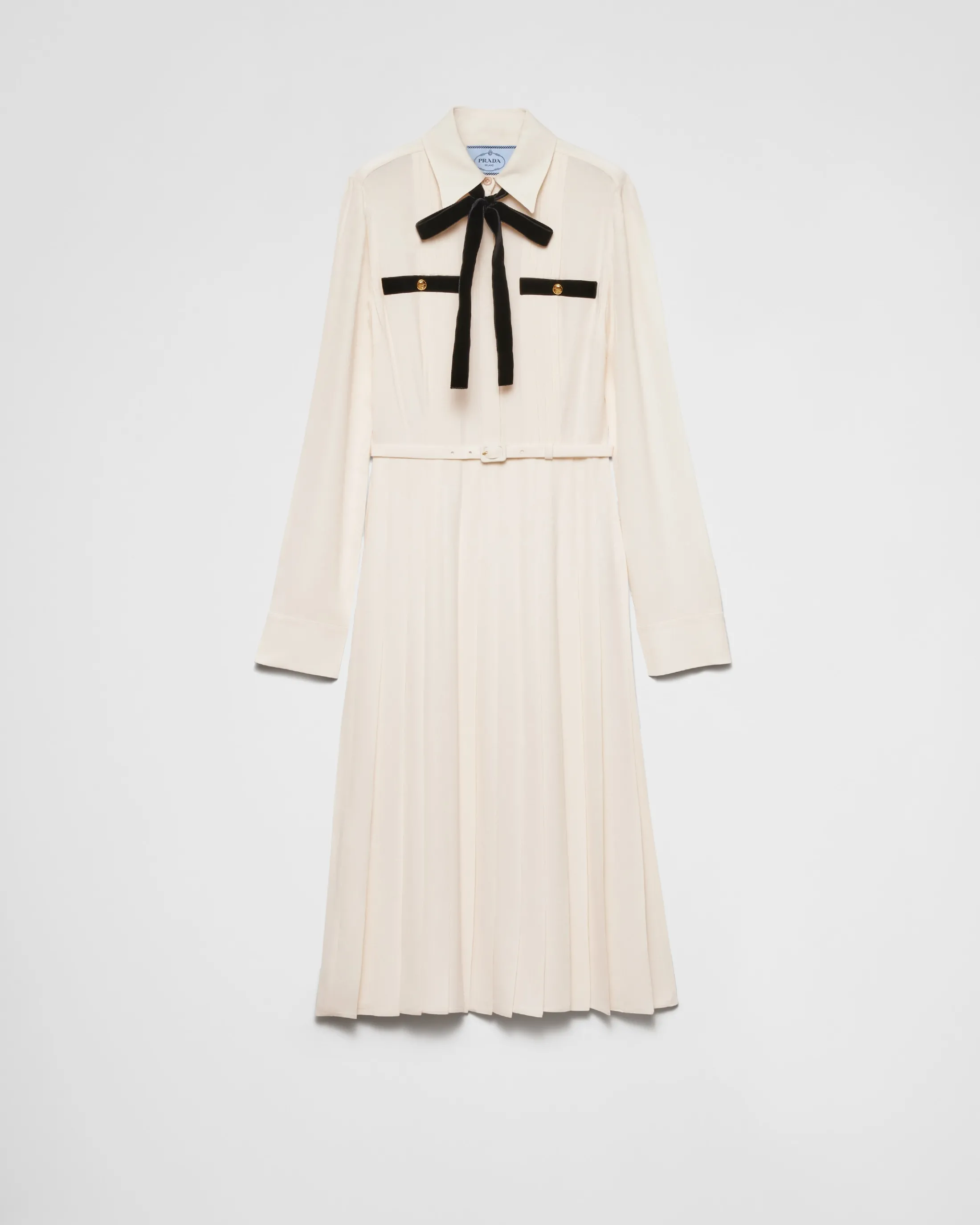 Prada Long pleated satin sablé dress Ivory Online