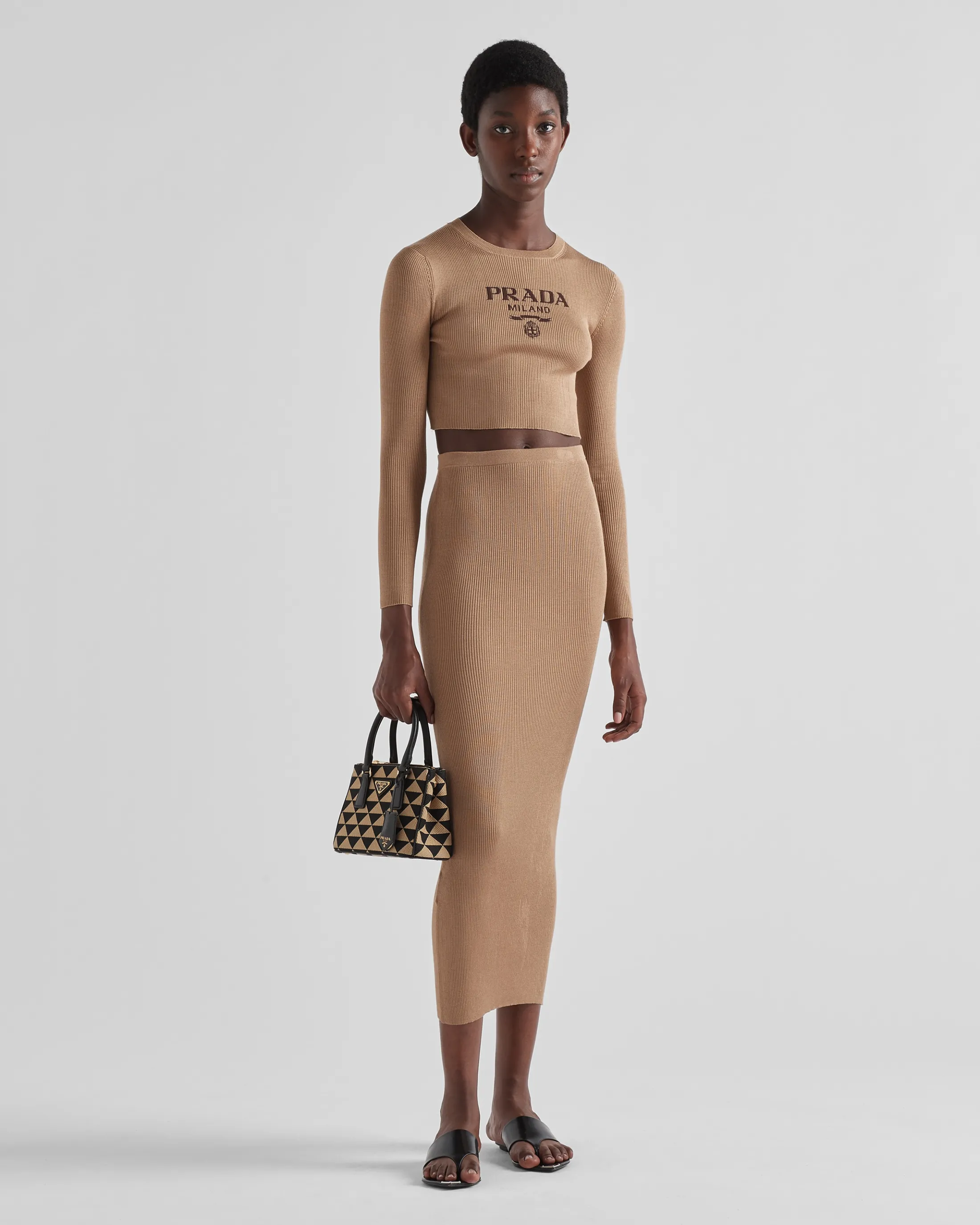 Prada Long silk knit skirt Camelbrown Fashion