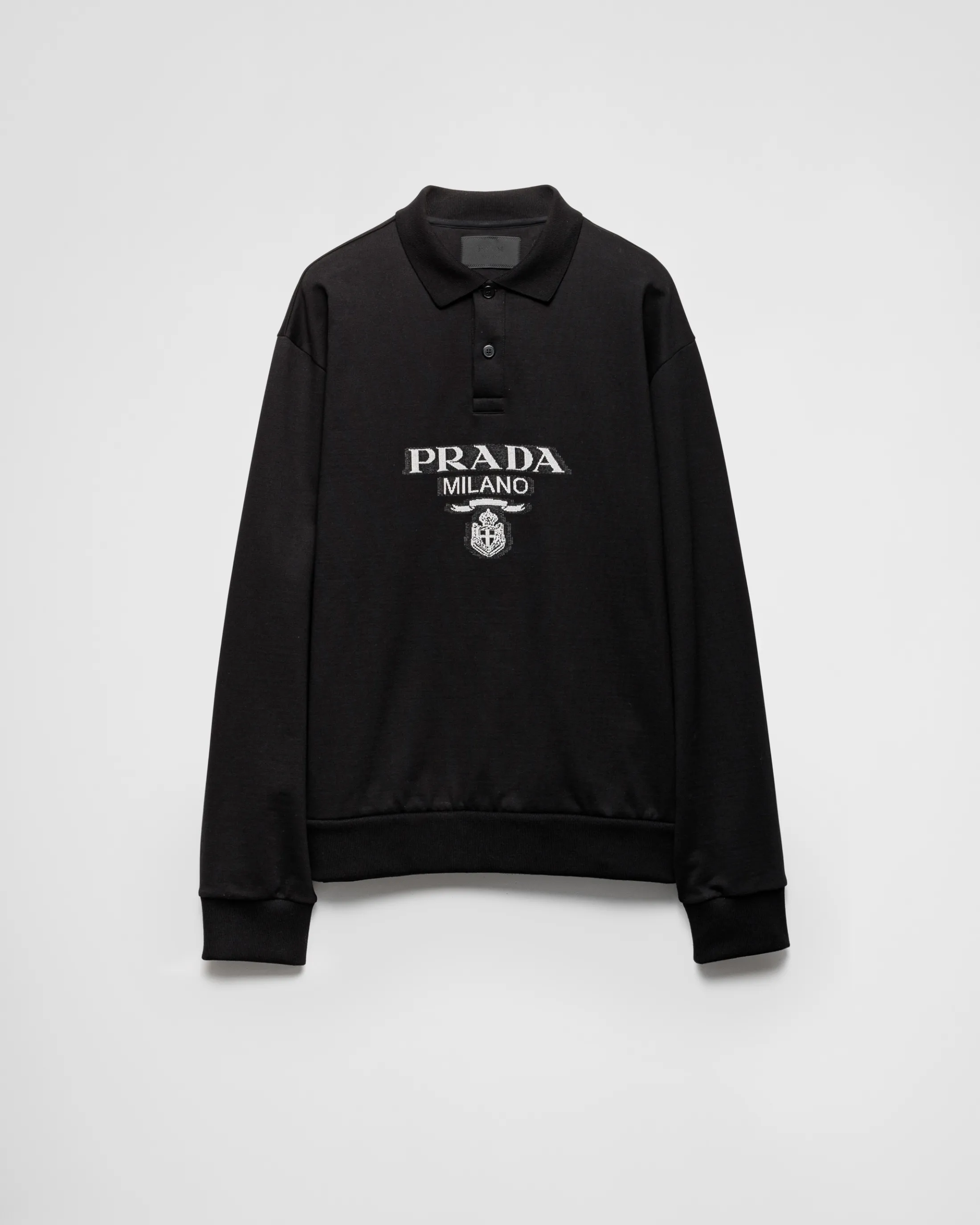 Prada Long-sleeved cotton polo shirt Black Shop