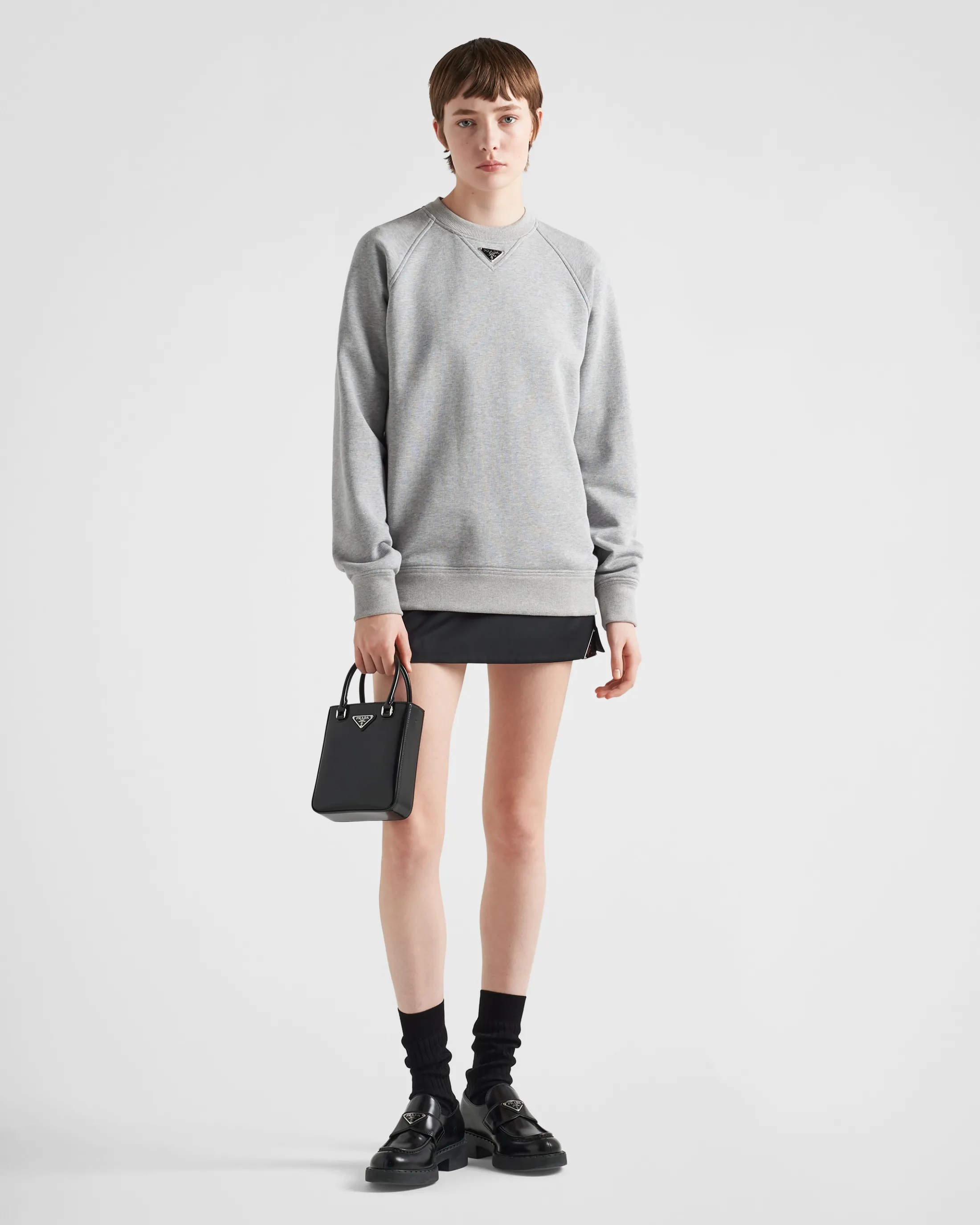 Prada Long-sleeved cotton sweatshirt Grey Flash Sale