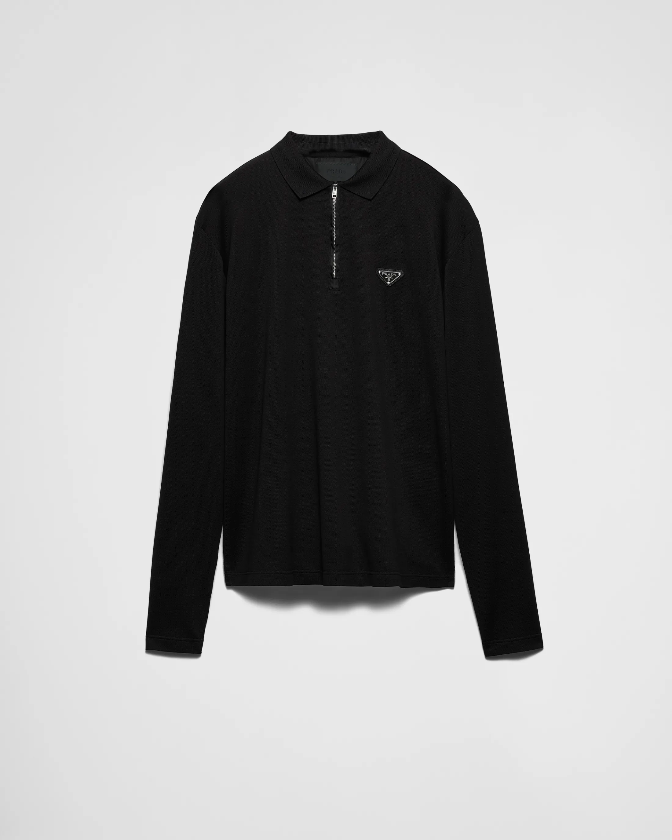 Prada Long-sleeved piqué and Re-Nylon polo shirt Black Clearance