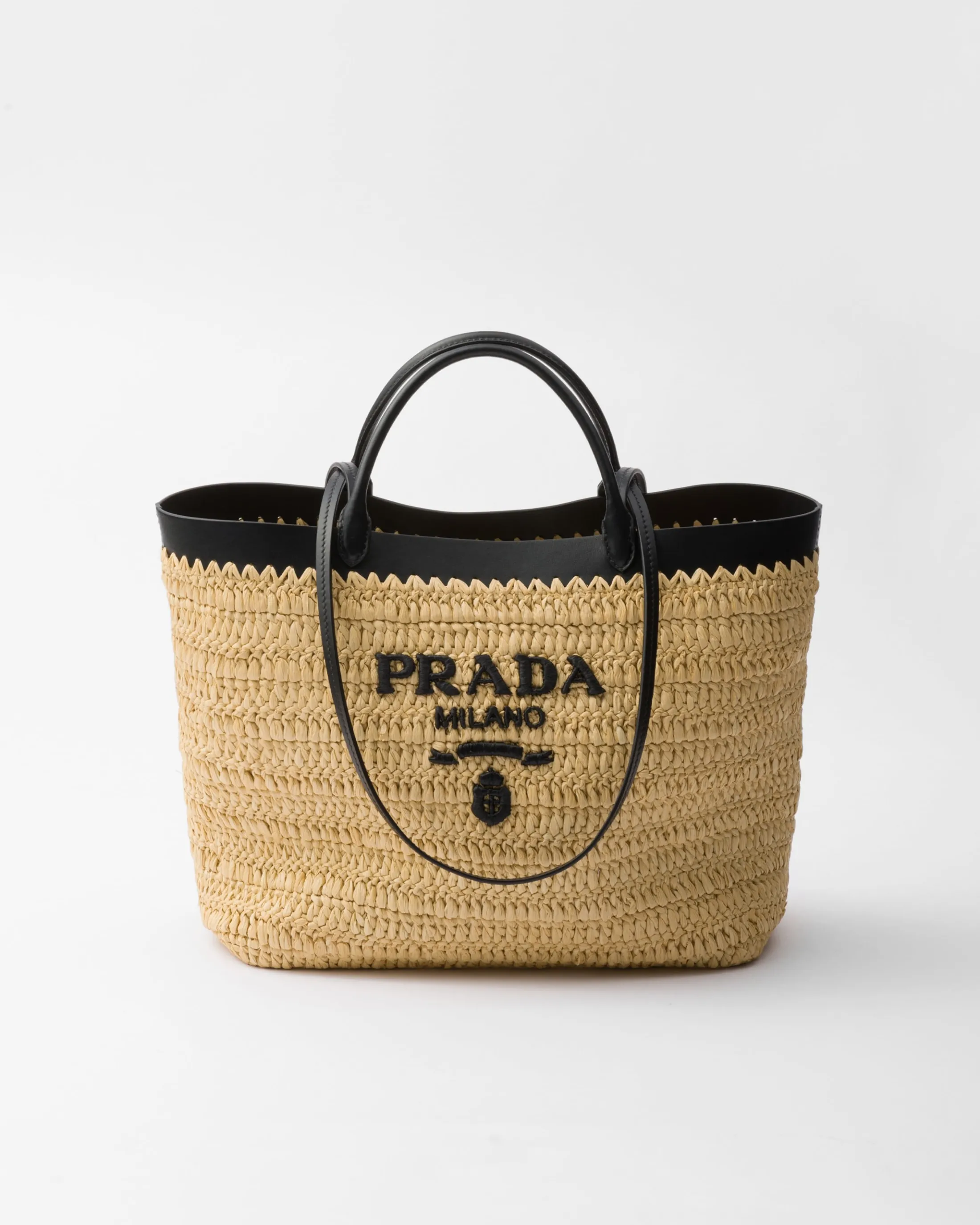 Prada Medium crochet and leather tote bag Tan/black Best