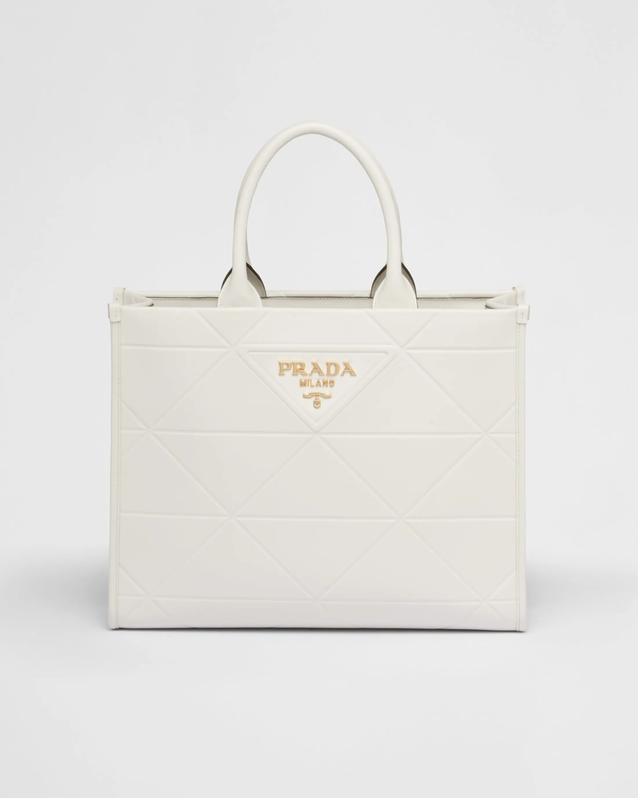 Prada Medium leather Symbole bag with topstitching White Flash Sale