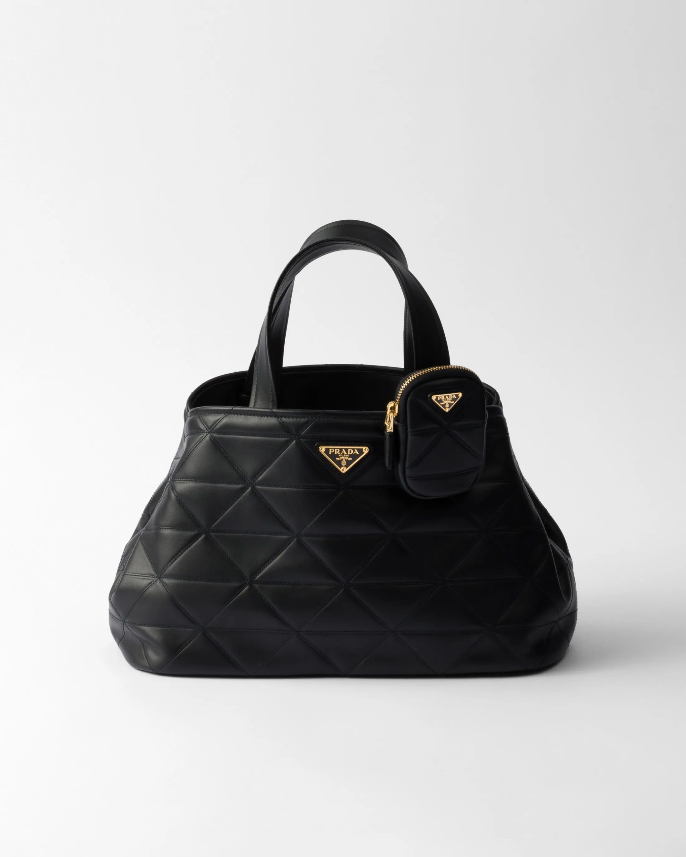 Prada Medium leather tote bag with stitching Black Online