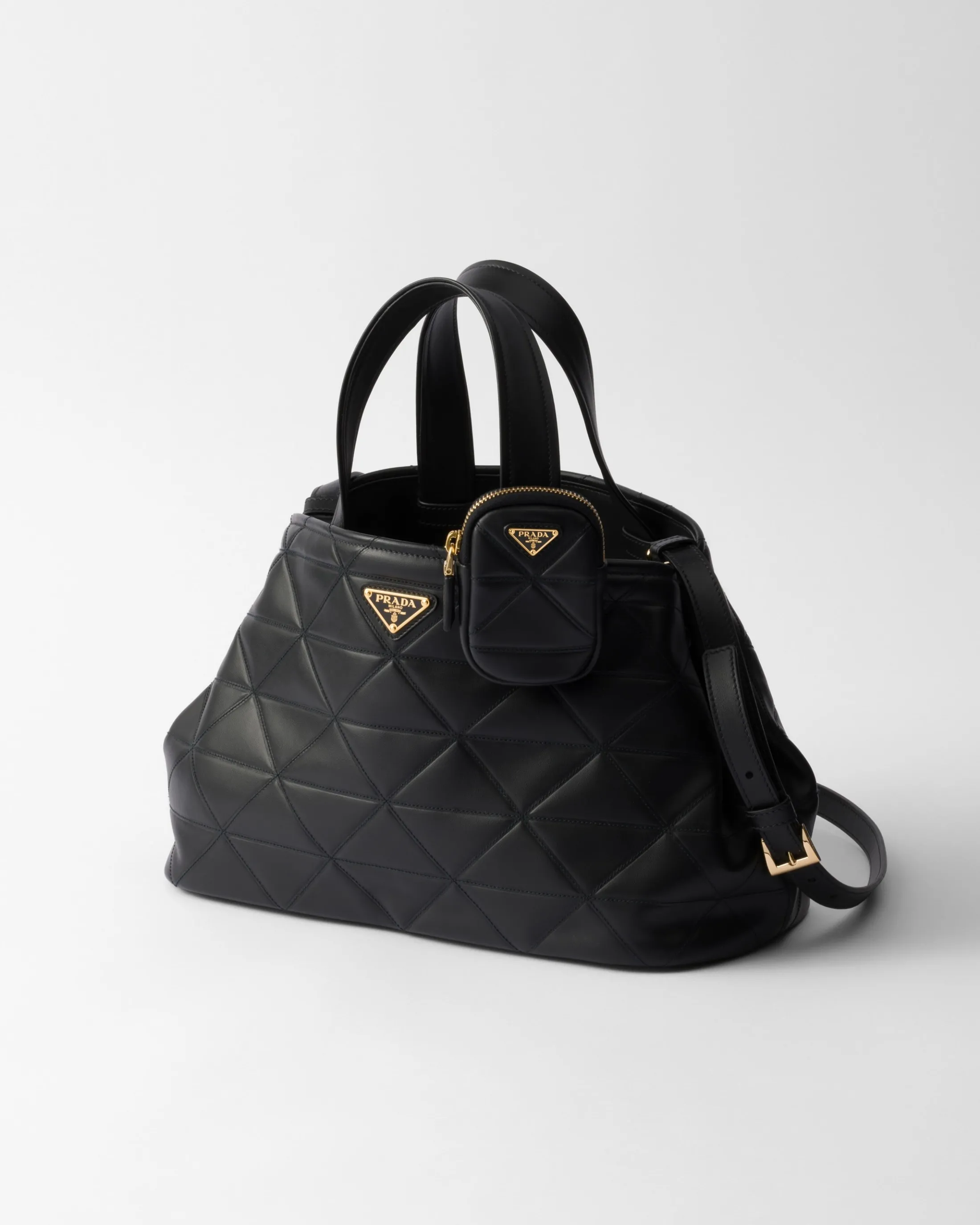 Prada Medium leather tote bag with stitching Black Online