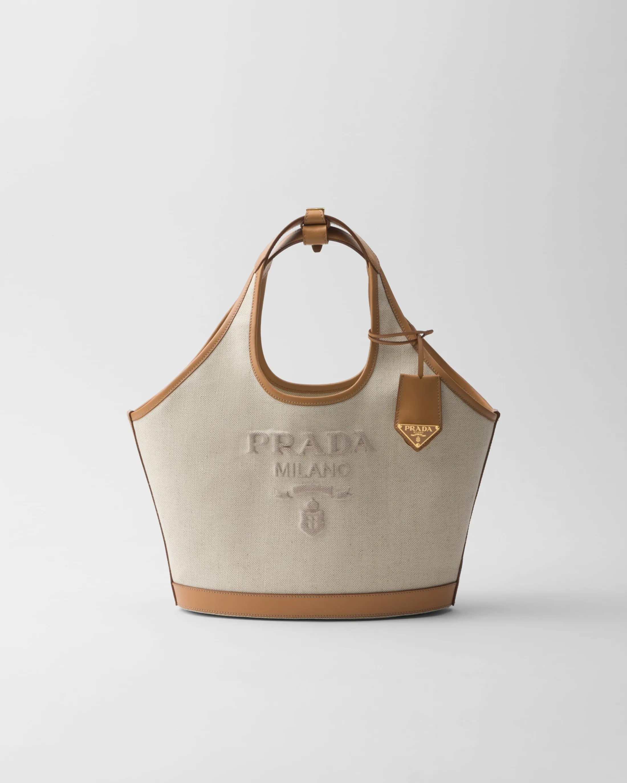 Prada Medium linen blend and leather tote bag Natural Best