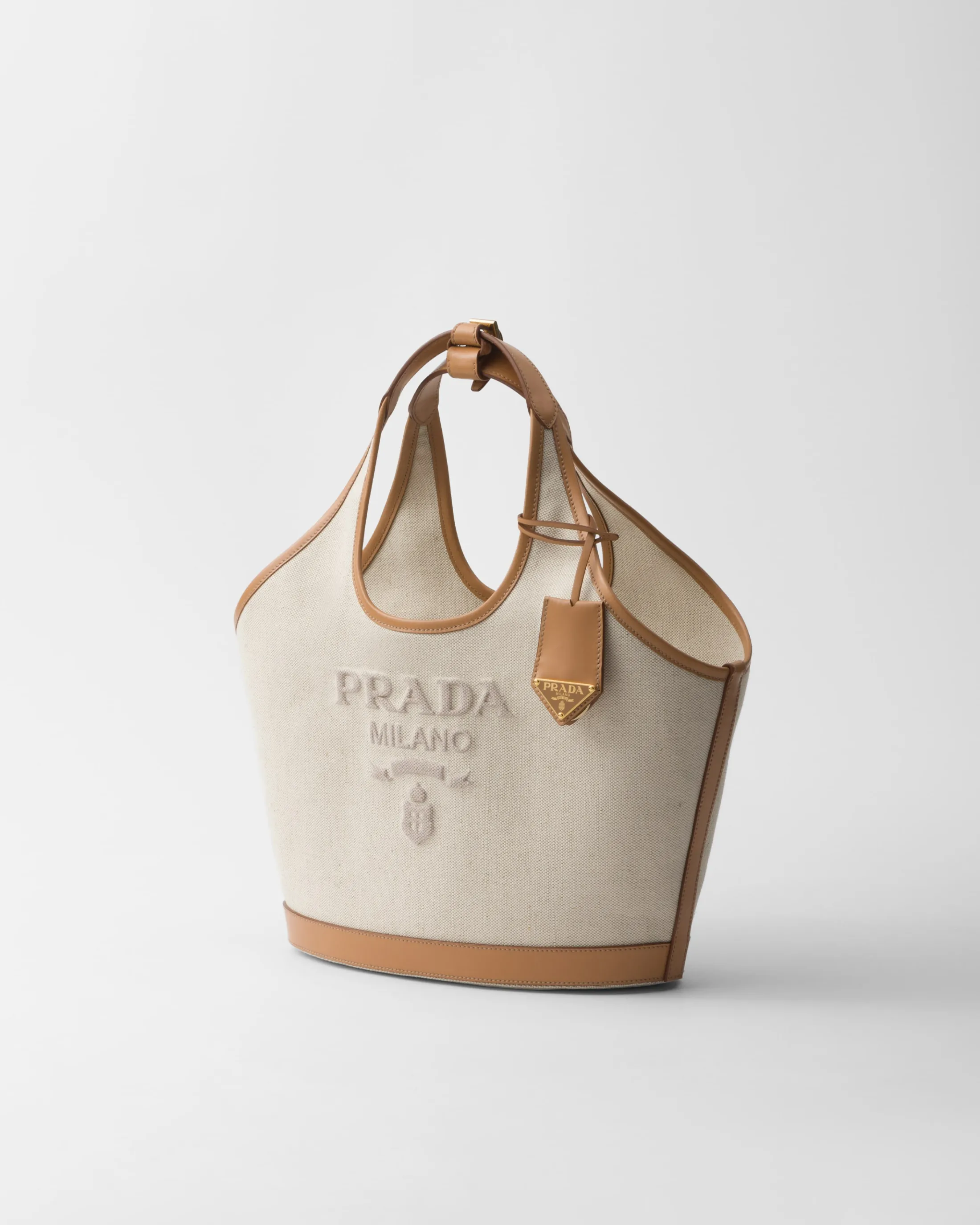 Prada Medium linen blend and leather tote bag Natural Best