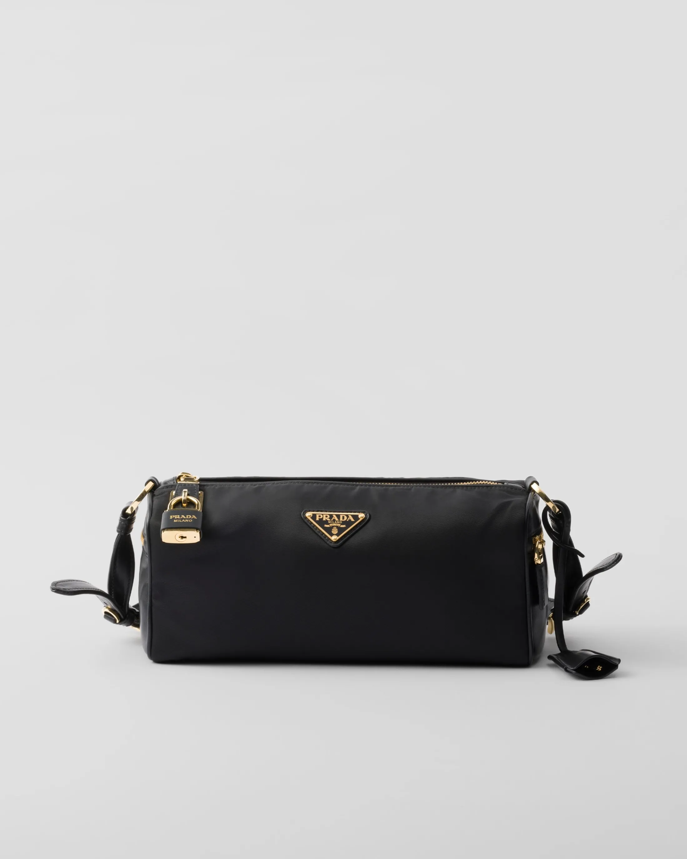 Prada Medium Re-Nylon and leather shoulder bag with padlock Black New