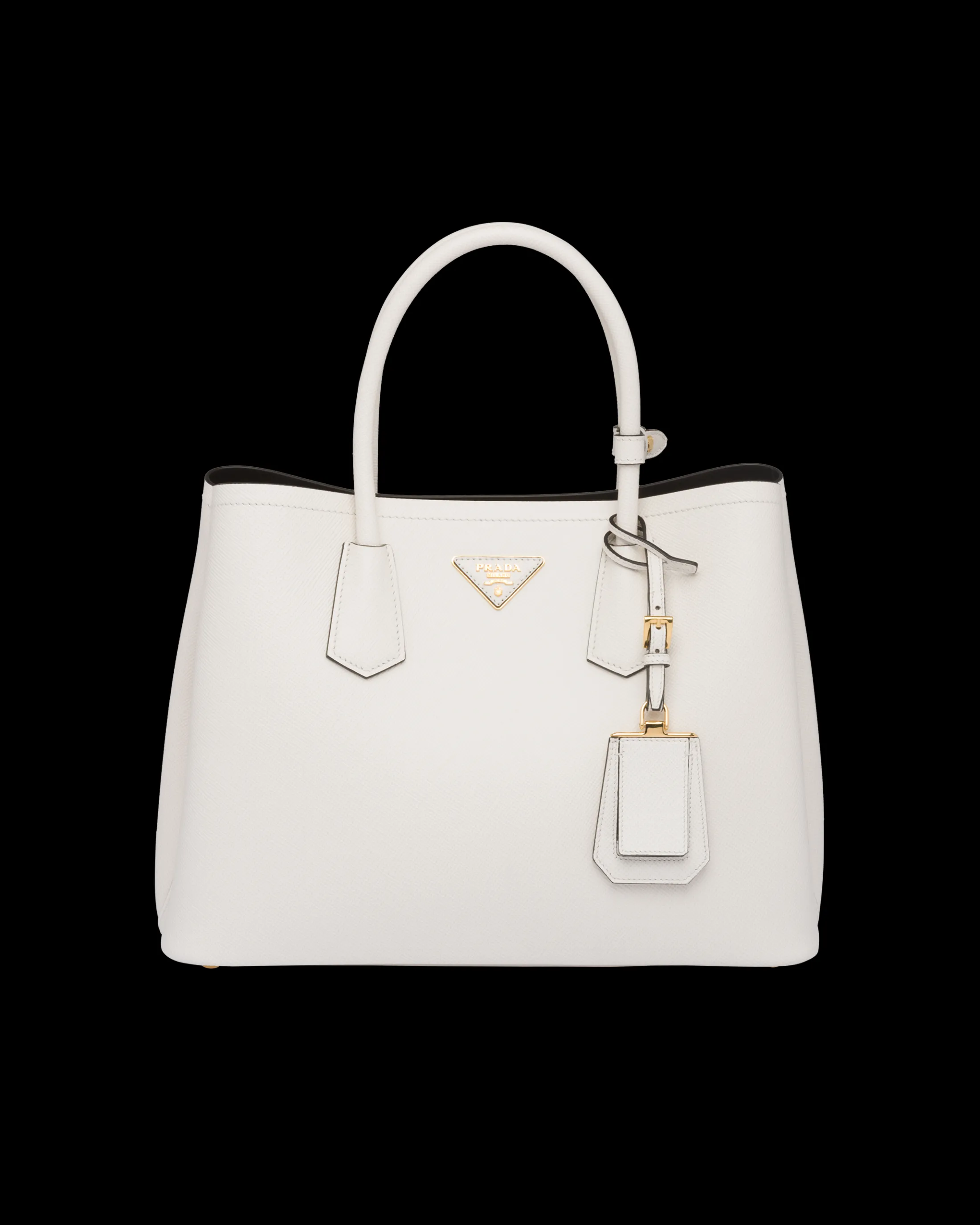 Prada Medium Saffiano Leather Double Bag White/black Online