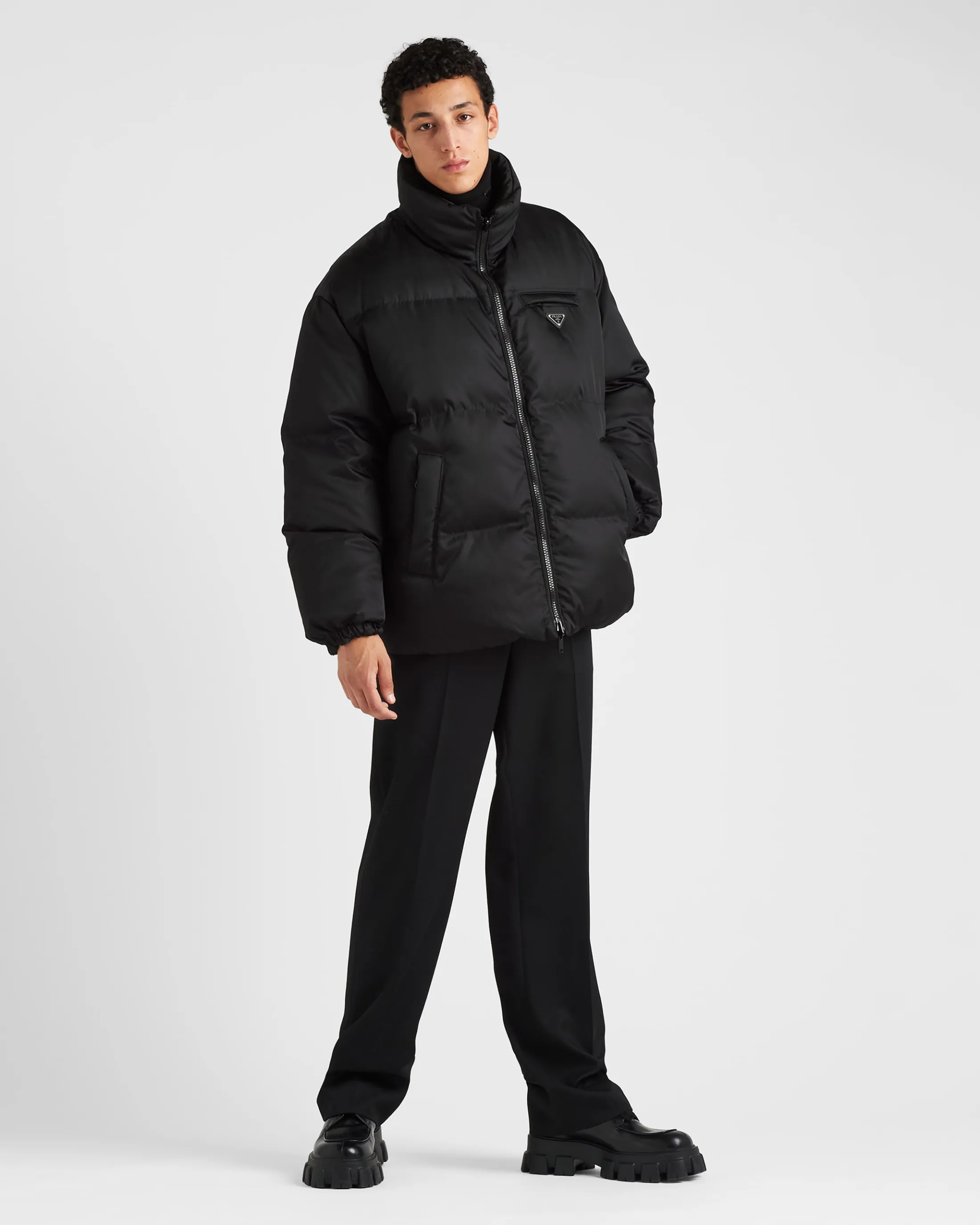 Prada Medium-length Re-Nylon down jacket Black Fashion