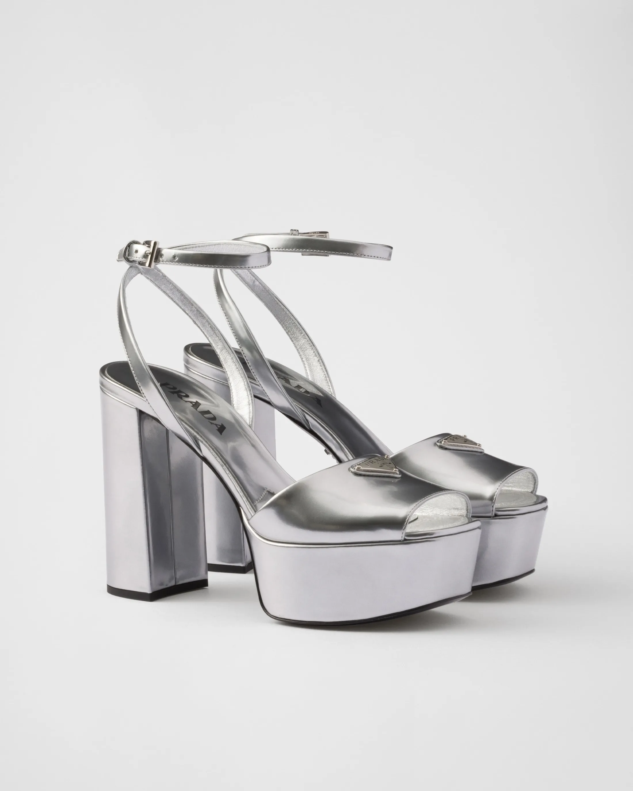 Prada Metallic leather platform sandals Silver Outlet