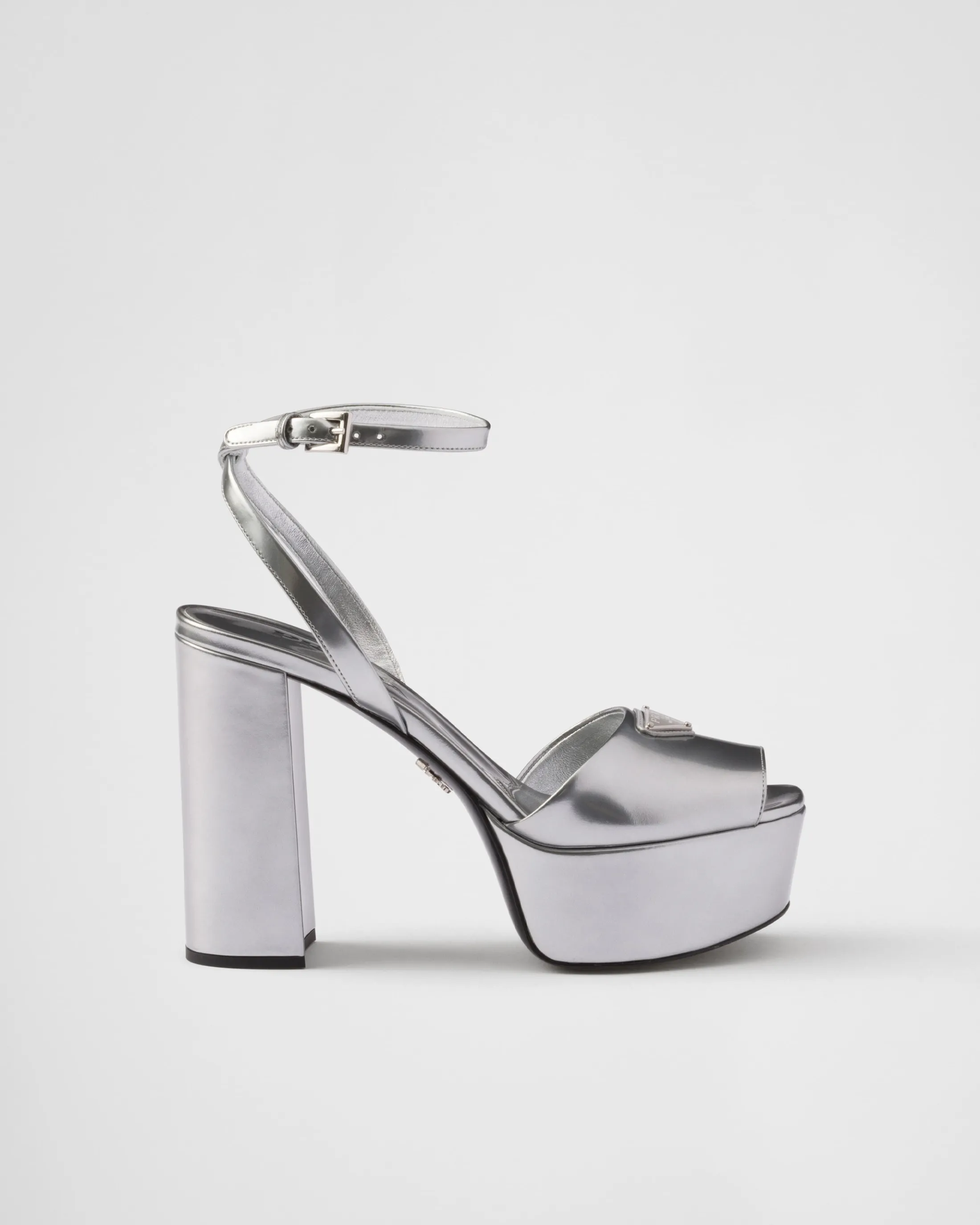 Prada Metallic leather platform sandals Silver Outlet