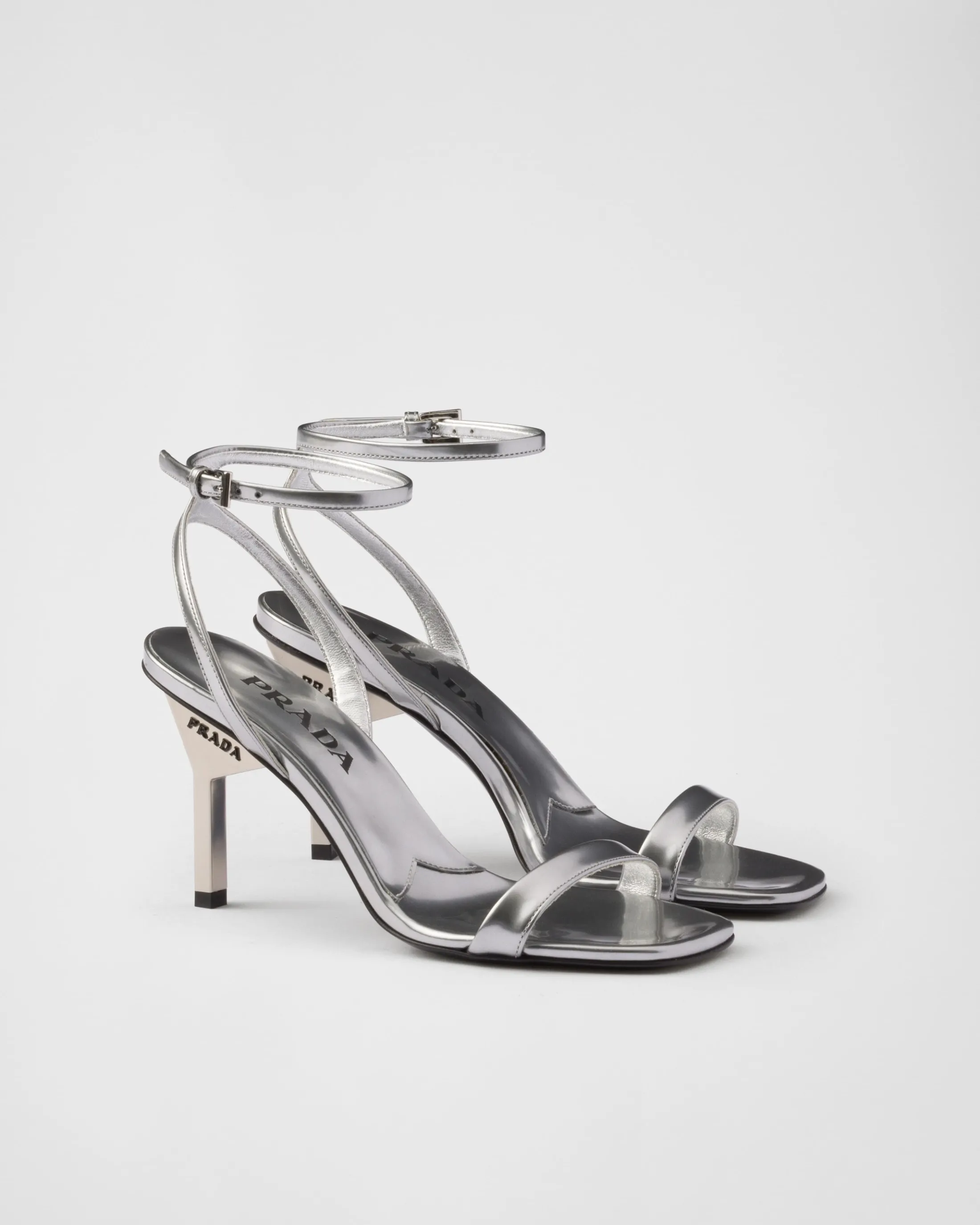 Prada Metallic leather sandals Silver New