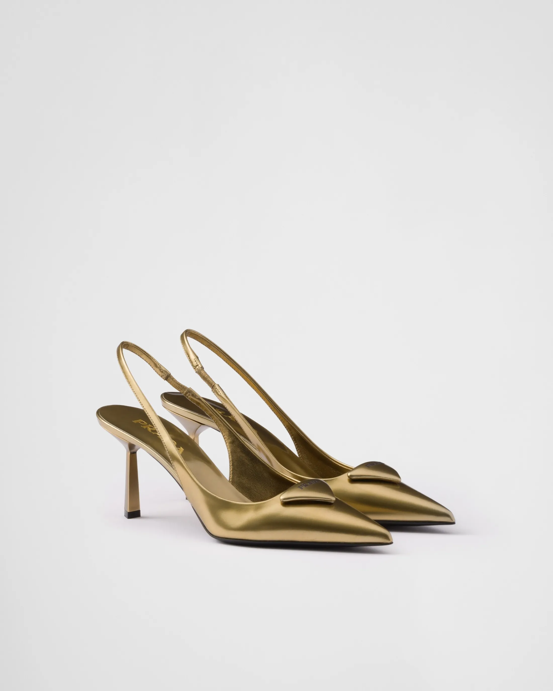 Prada Metallic leather slingback pumps Platinum Shop