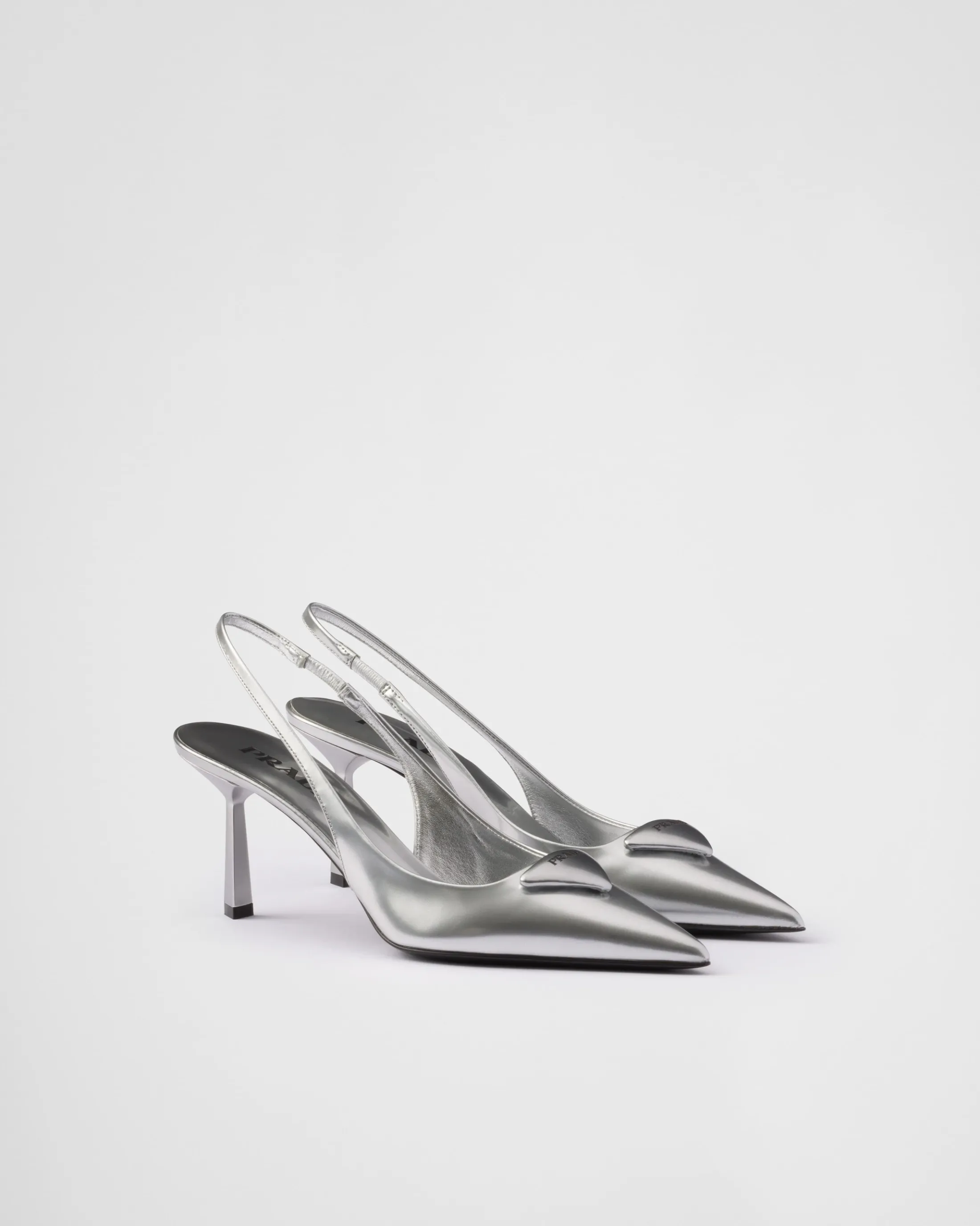 Prada Metallic leather slingback pumps Silver Discount