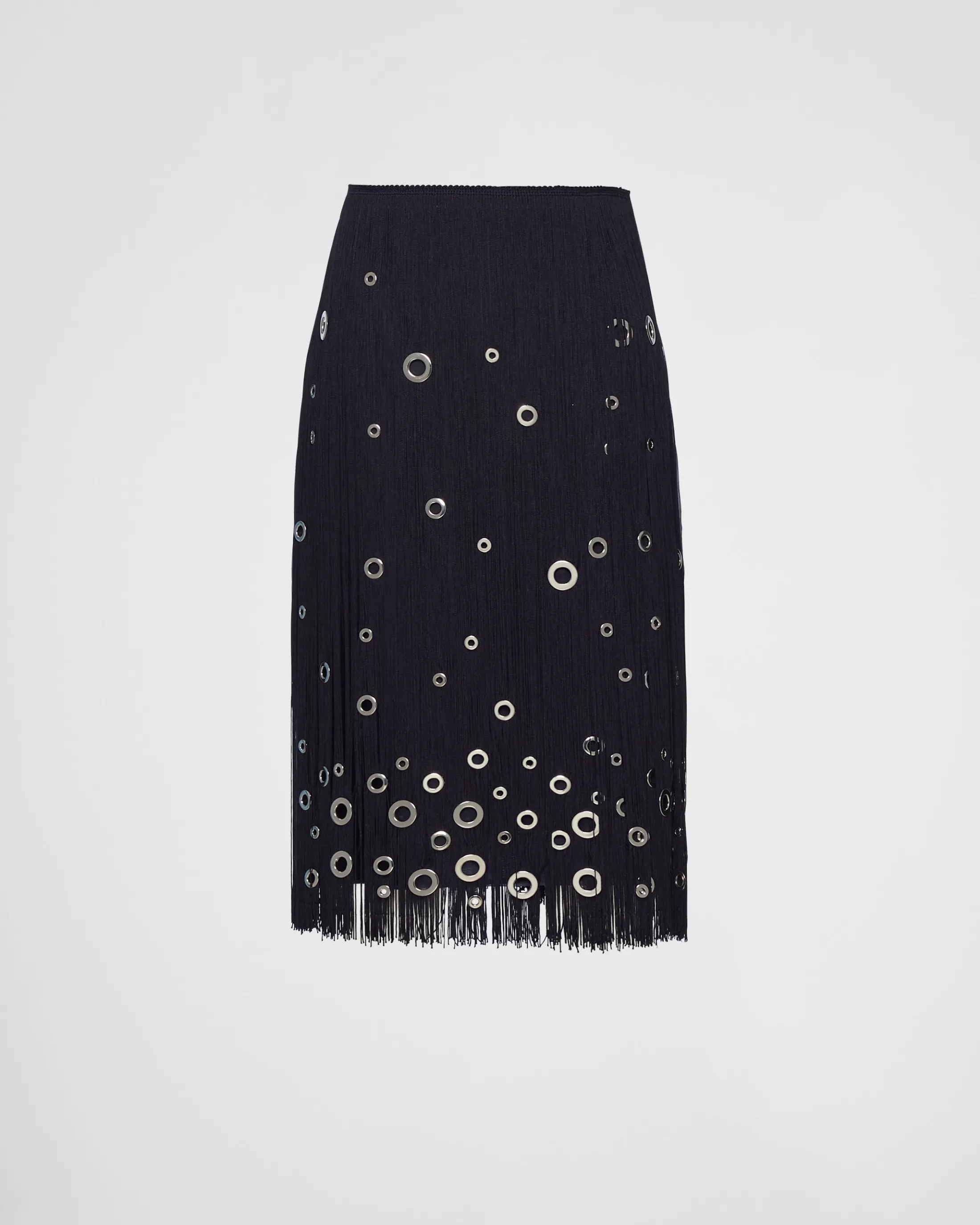 Prada Midi-skirt with fringe and grommet embellishment Navy Cheap