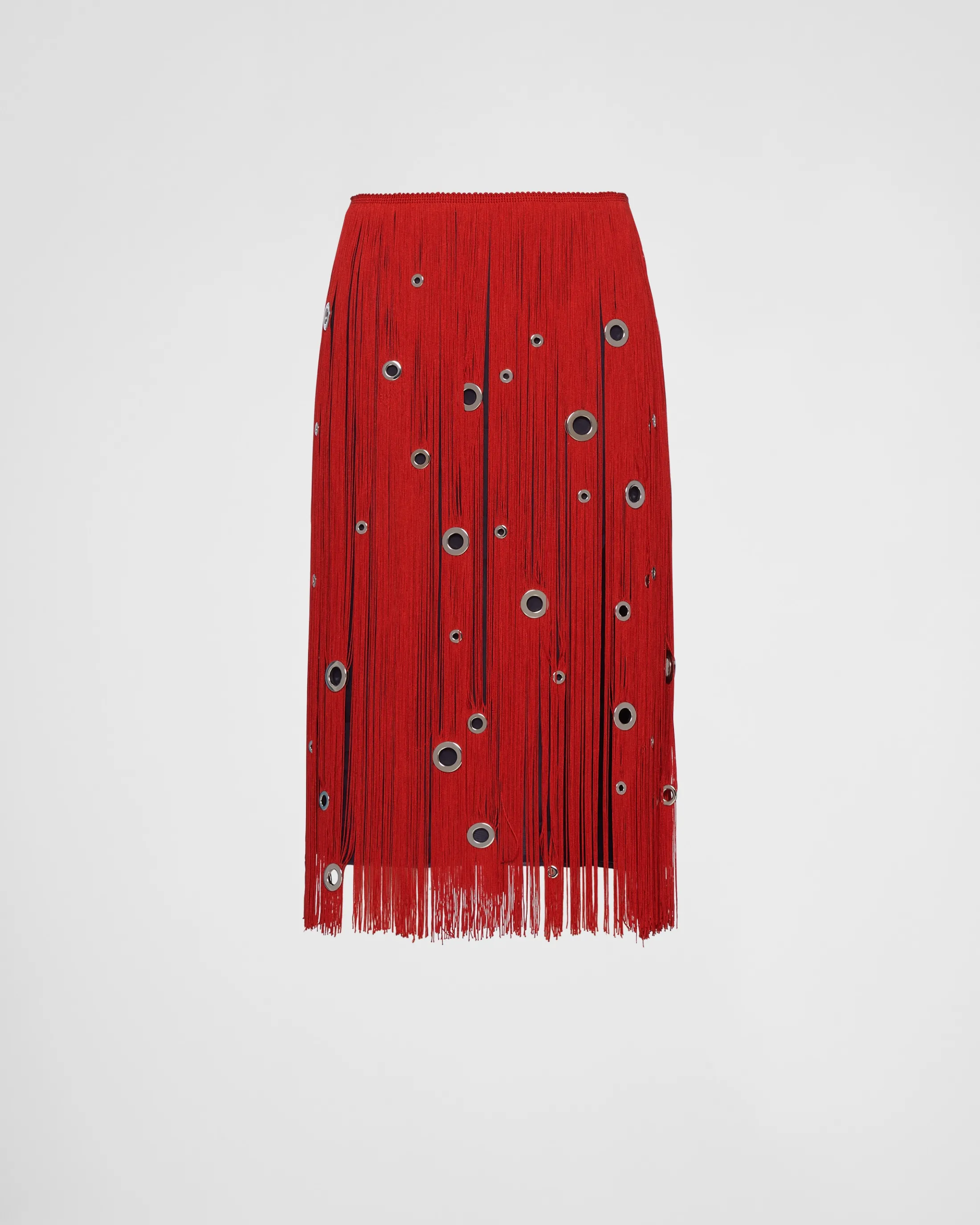 Prada Midi-skirt with fringe and grommet embellishment Red Shop