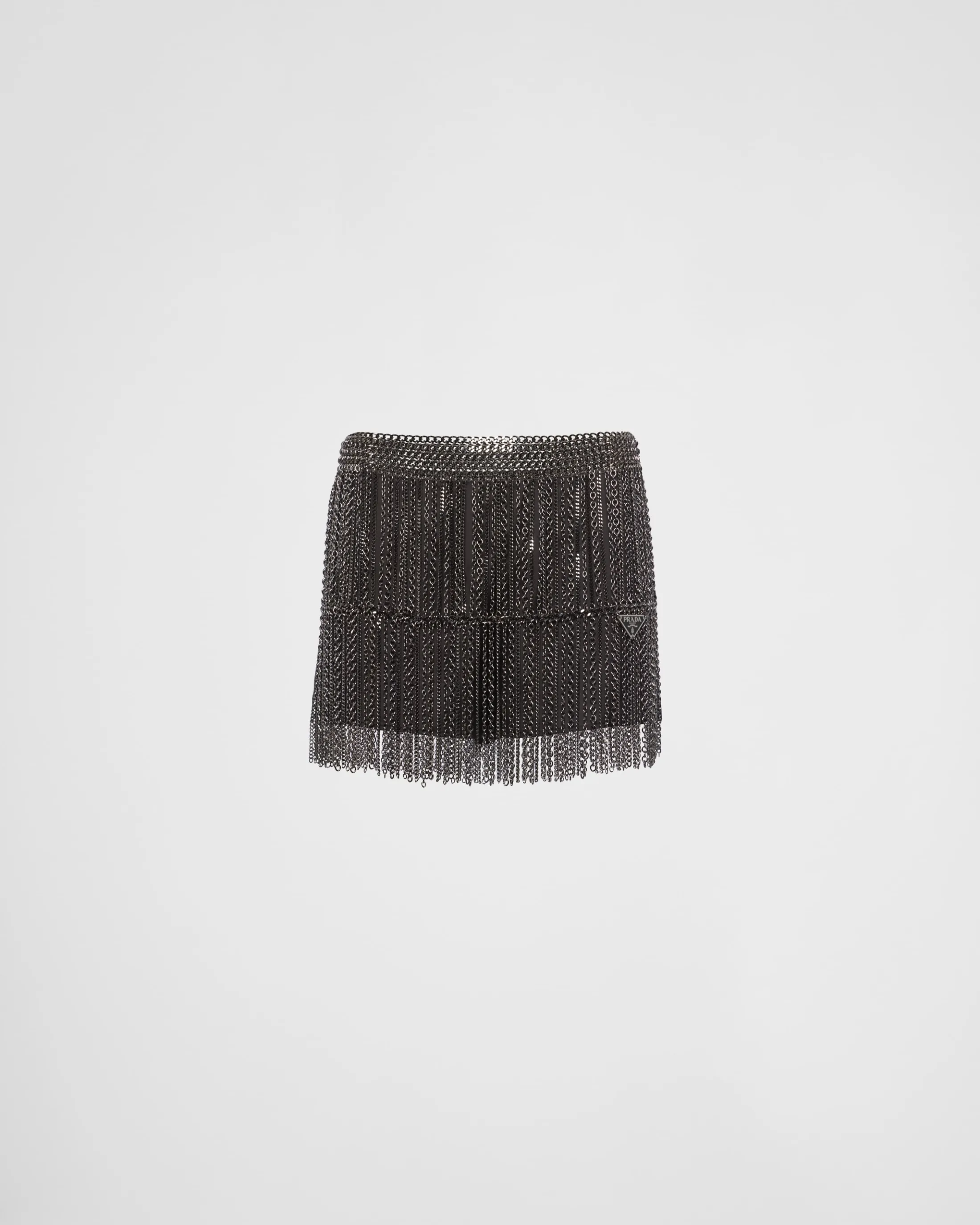 Prada Miniskirt with metal chain fringe Steelgray New