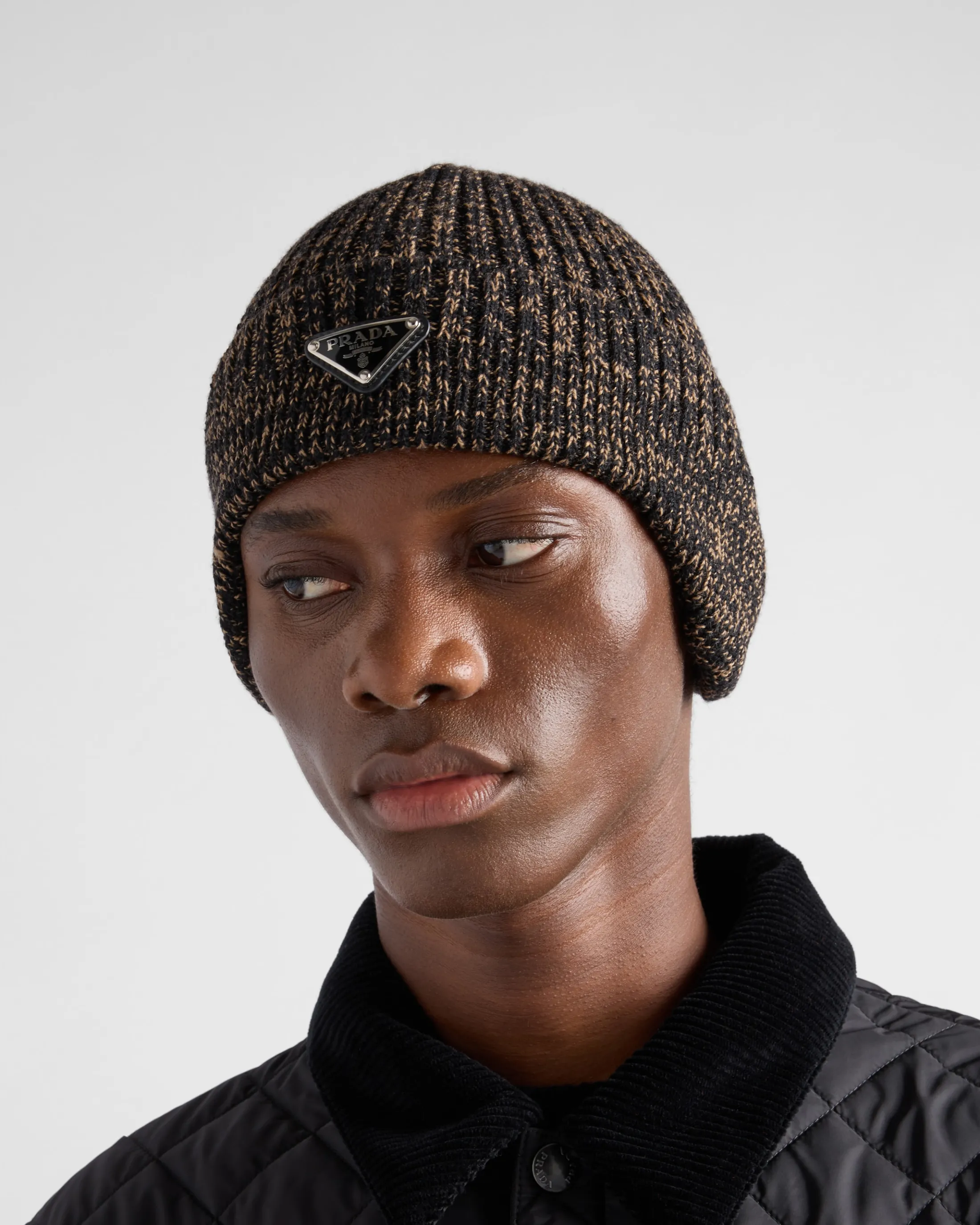 Prada Mélange wool beanie Black/camel Fashion