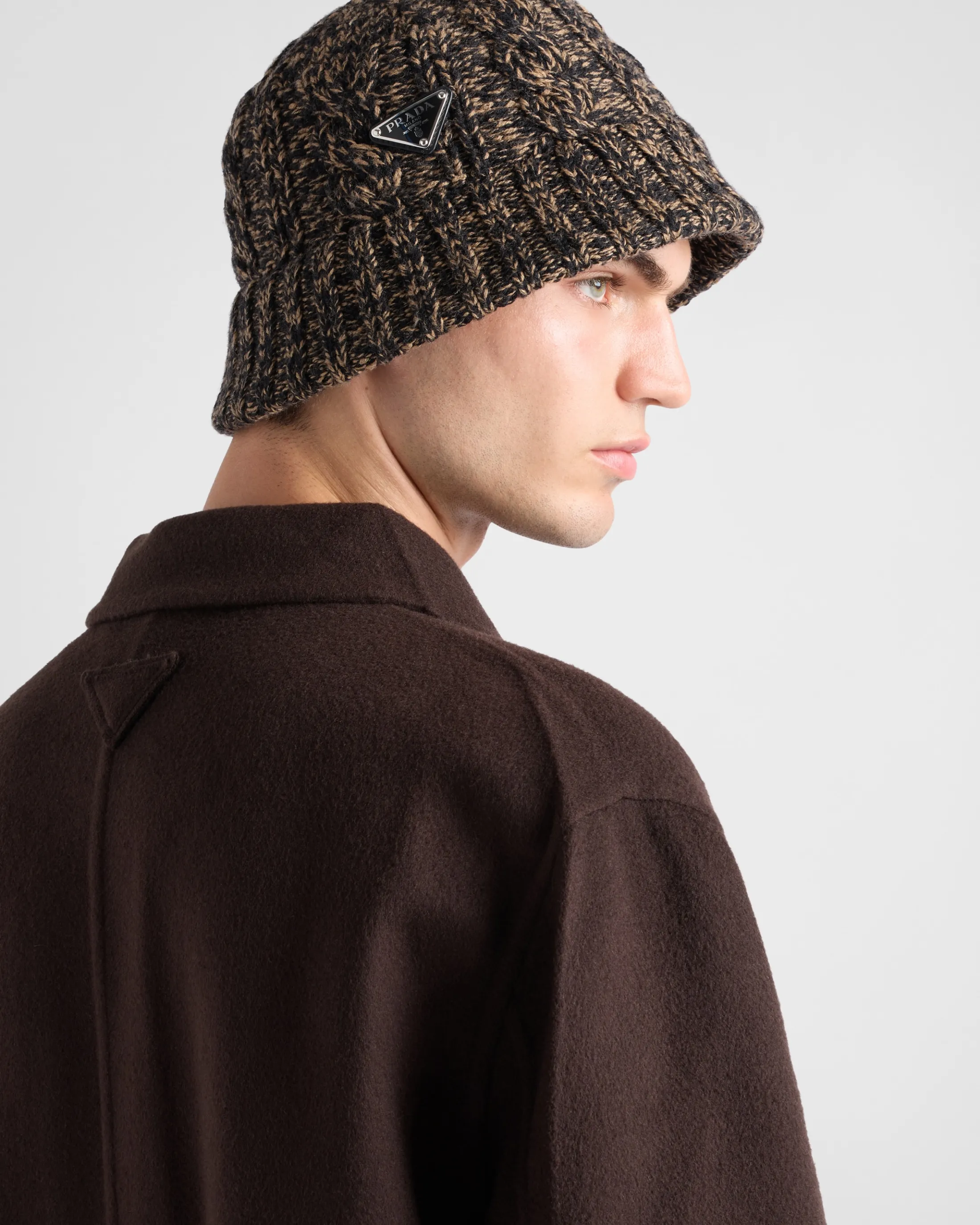 Prada Mélange wool bucket hat Black/camel Best Sale