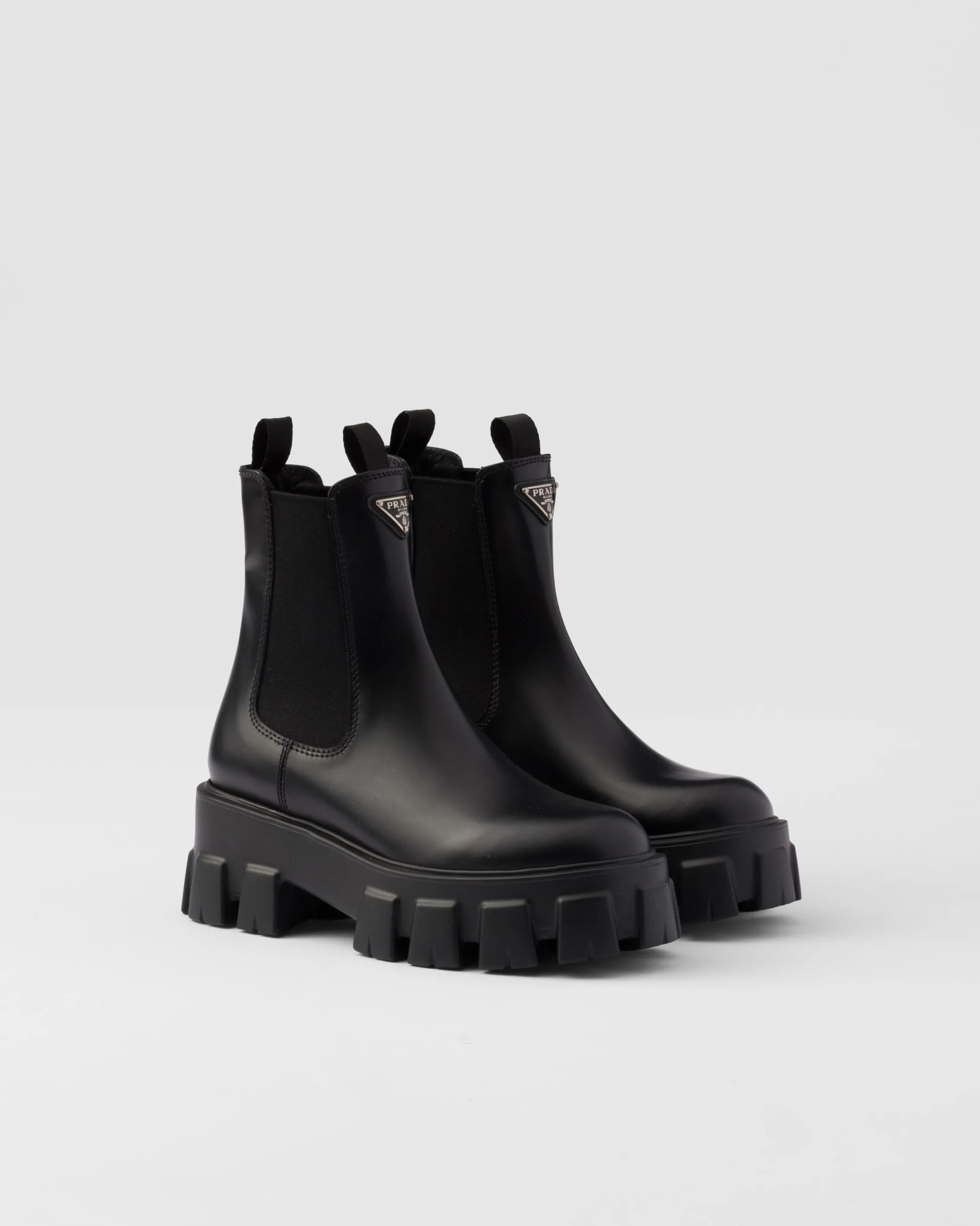 Prada Monolith brushed leather booties Black Flash Sale