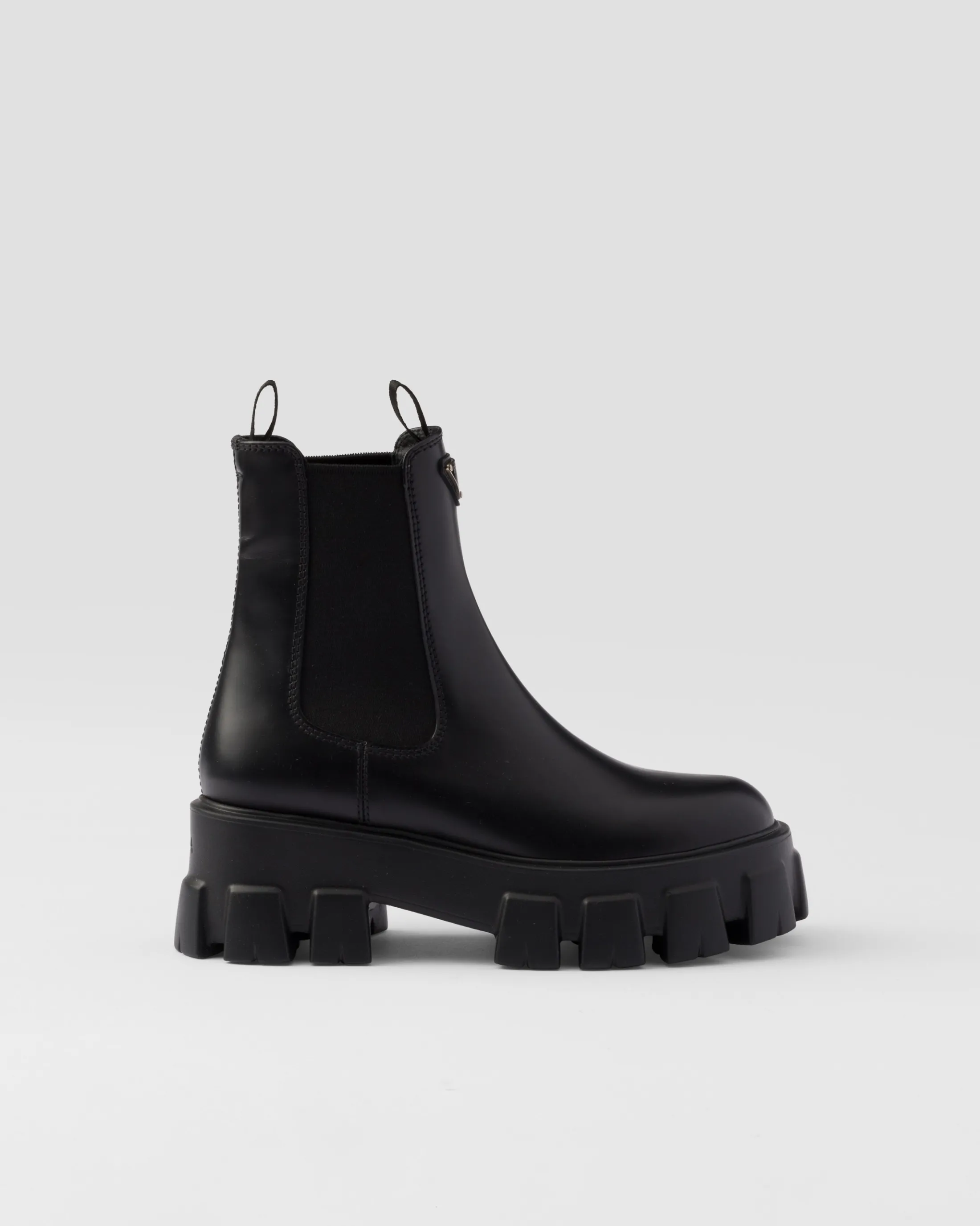 Prada Monolith brushed leather booties Black Flash Sale