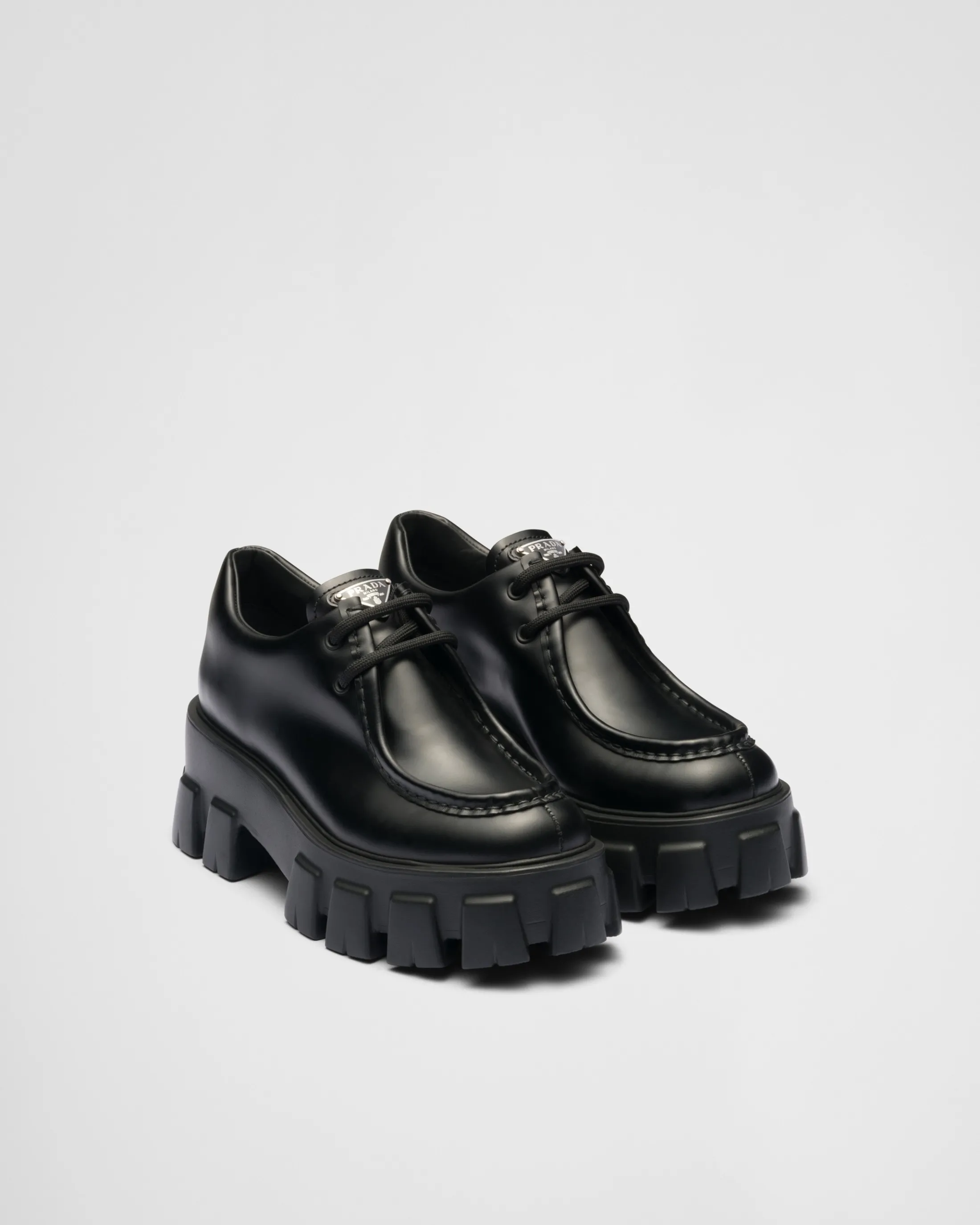 Prada Monolith brushed leather lace-up shoes Black Flash Sale