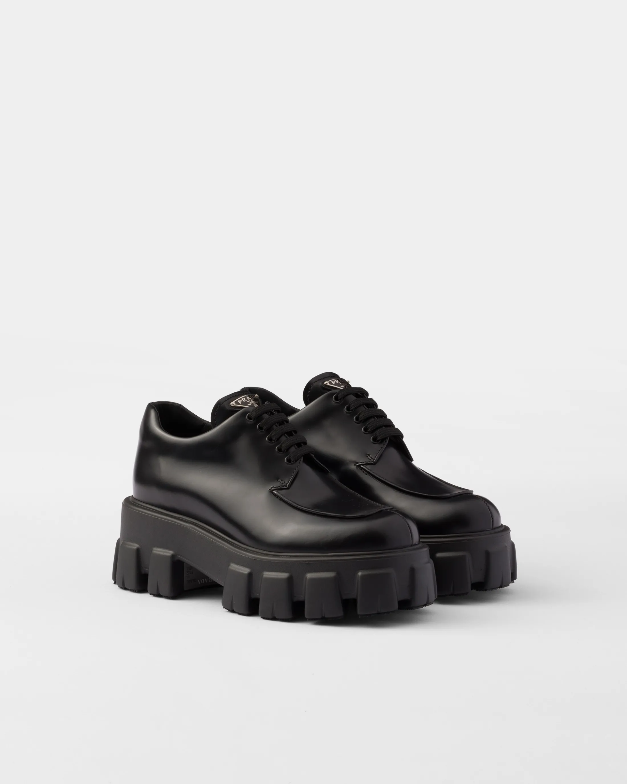 Prada Monolith brushed leather lace-up shoes Black Outlet