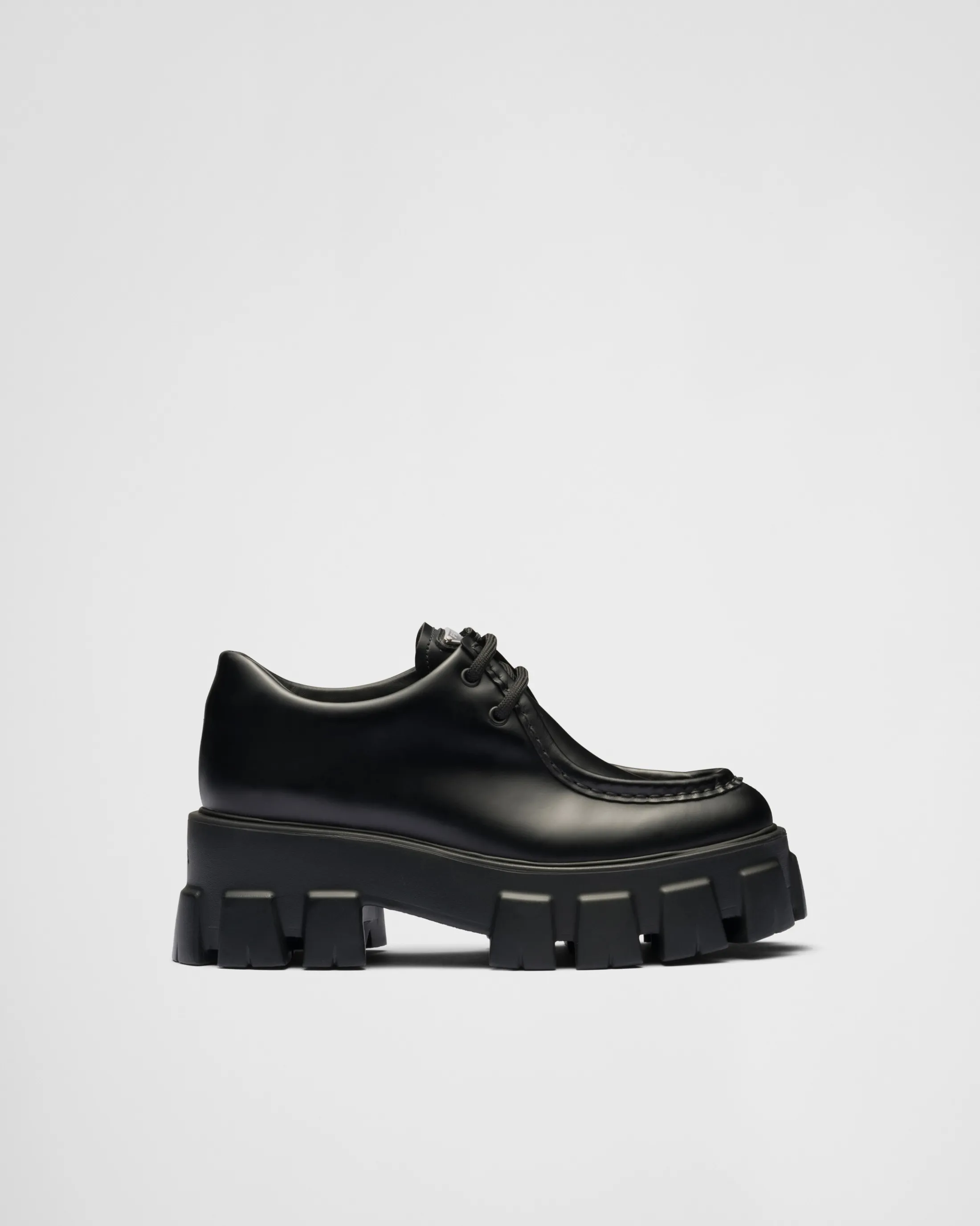 Prada Monolith brushed leather lace-up shoes Black Flash Sale