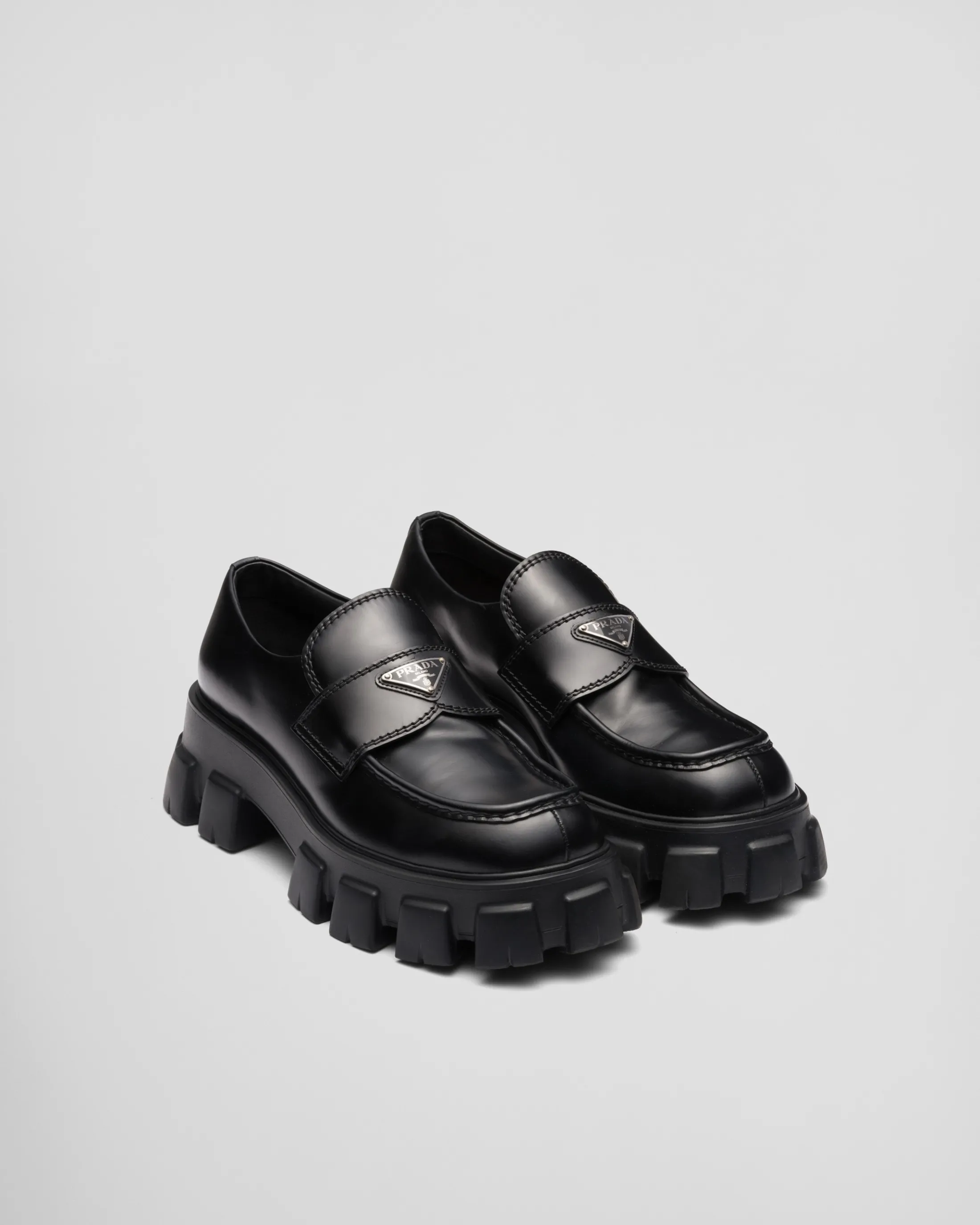 Prada Monolith brushed leather loafers Black Online