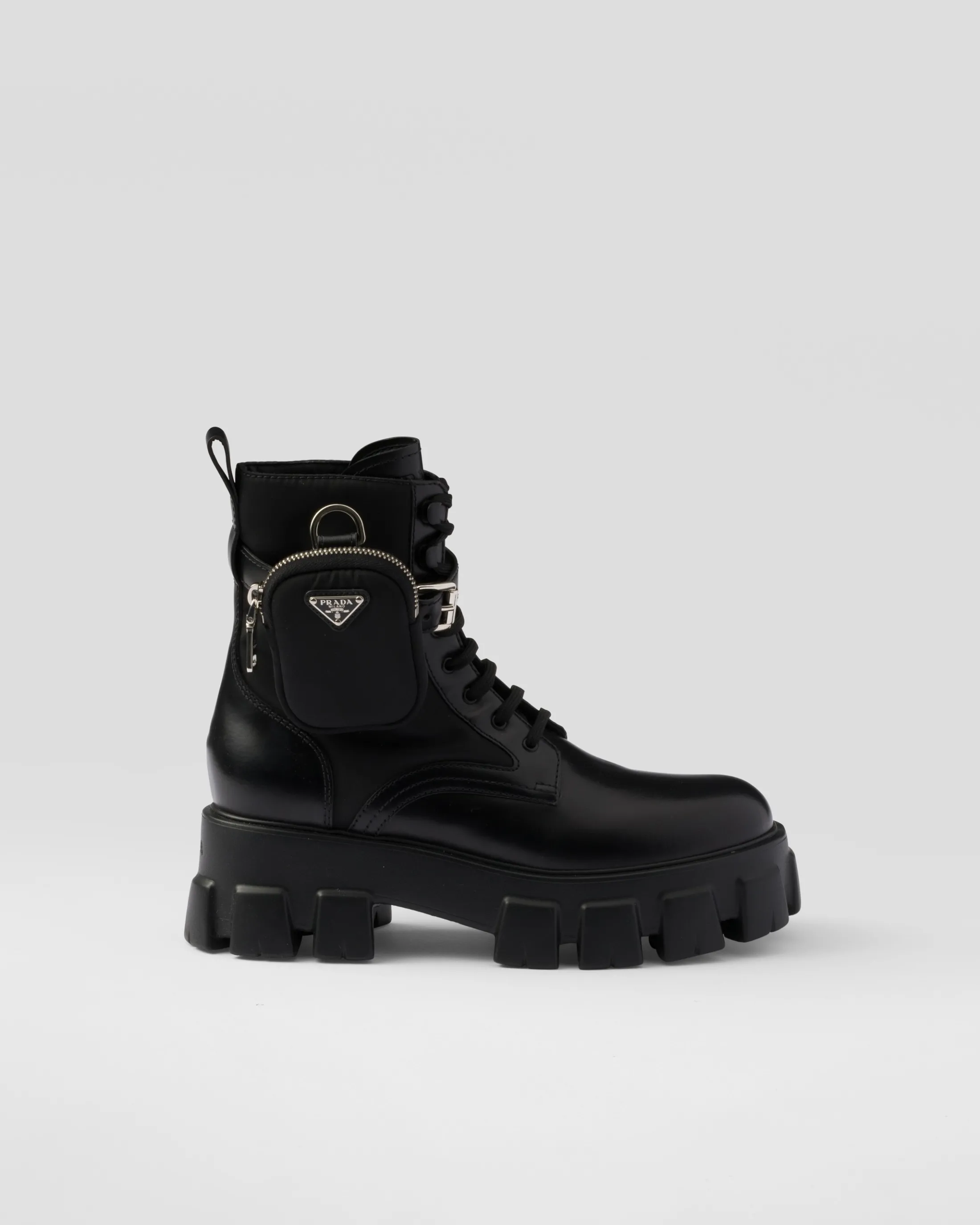 Prada Monolith leather and Re-Nylon boots with pouch Black Flash Sale