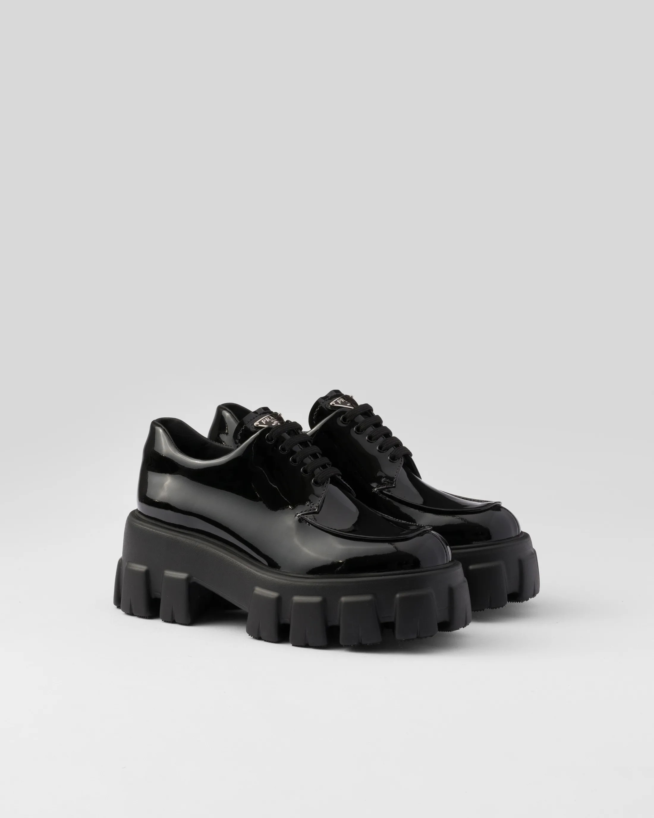 Prada Monolith patent leather lace-up shoes Black Cheap