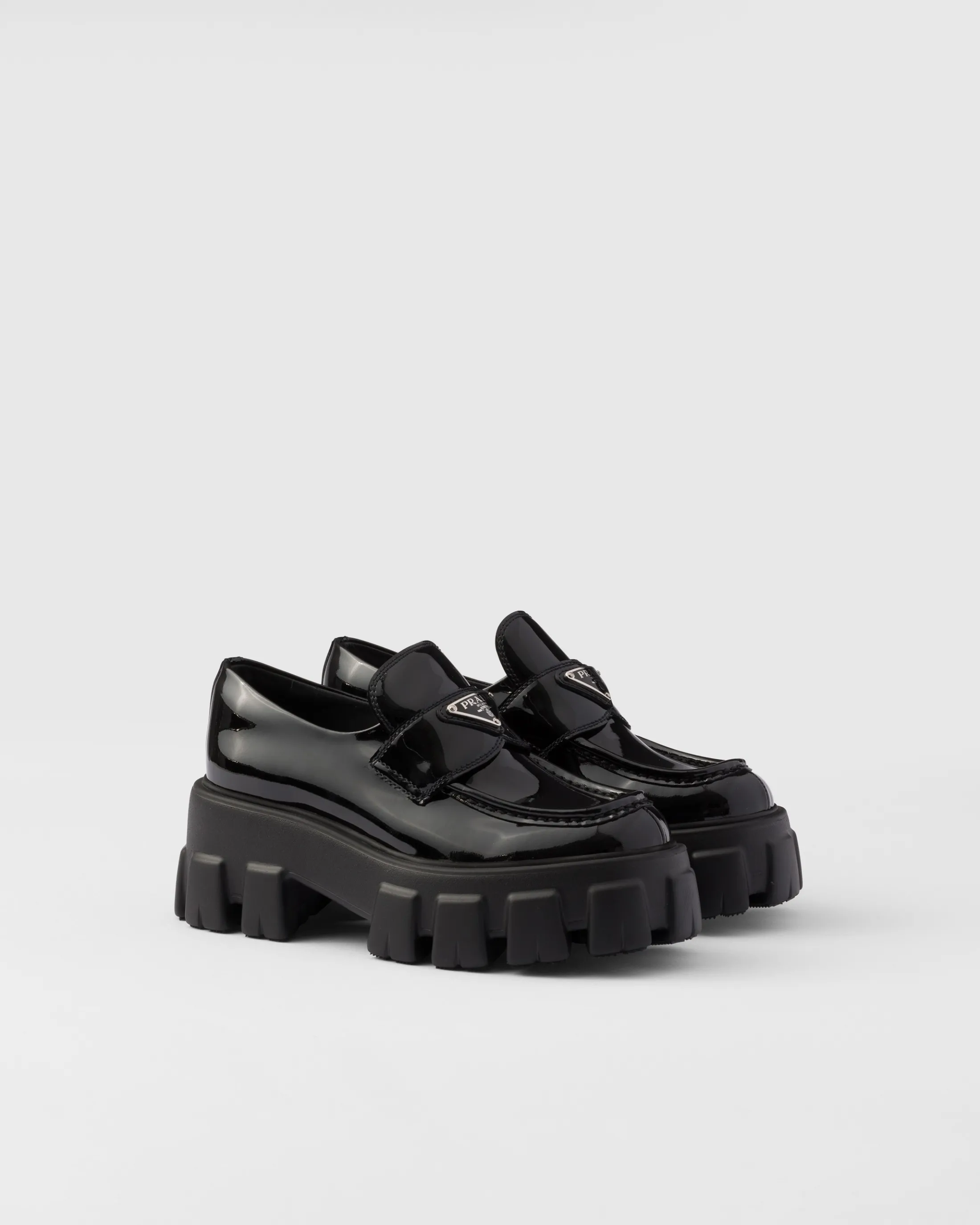 Prada Monolith patent leather loafers Black Discount