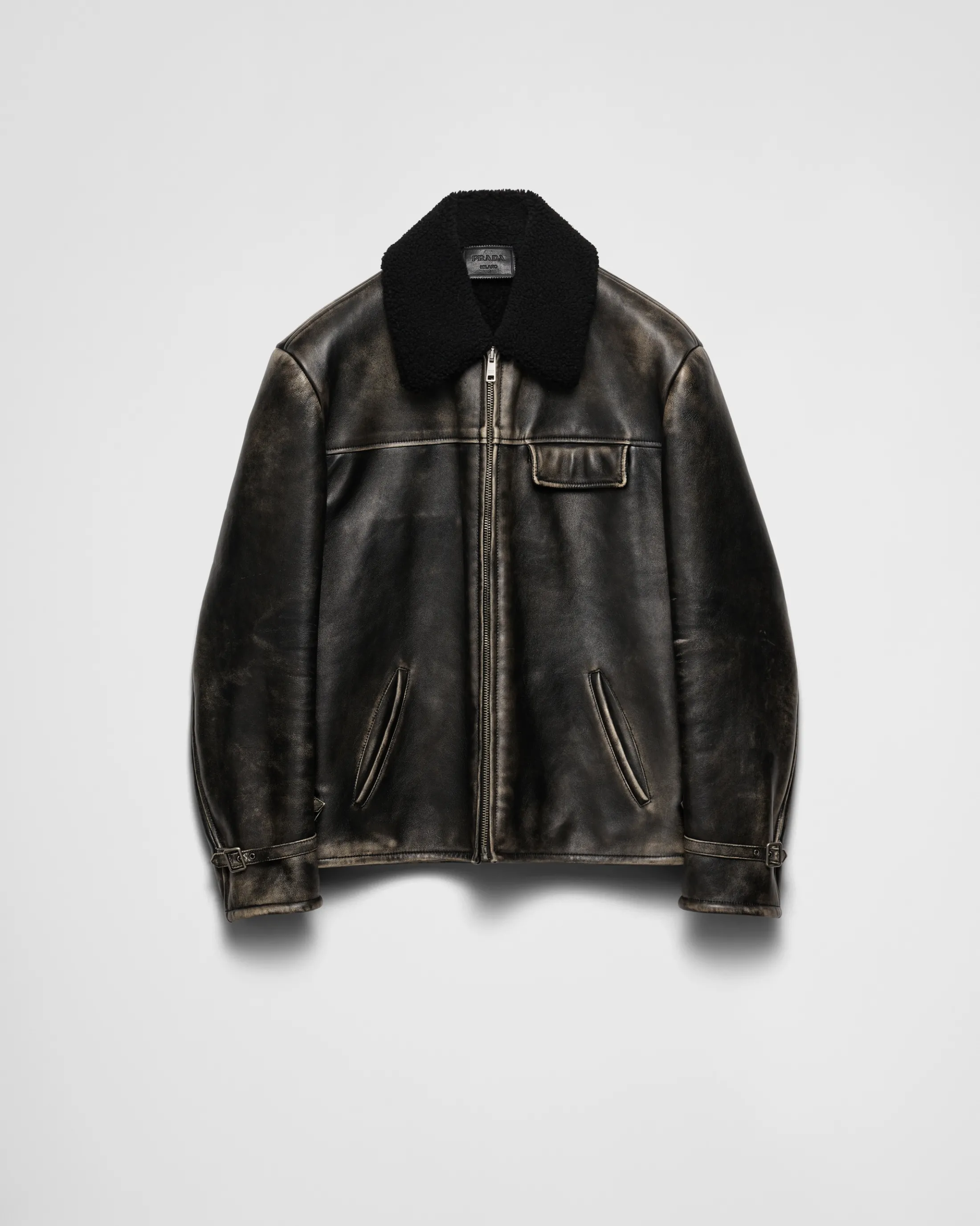 Prada Nappa leather and shearling jacket Black Cheap