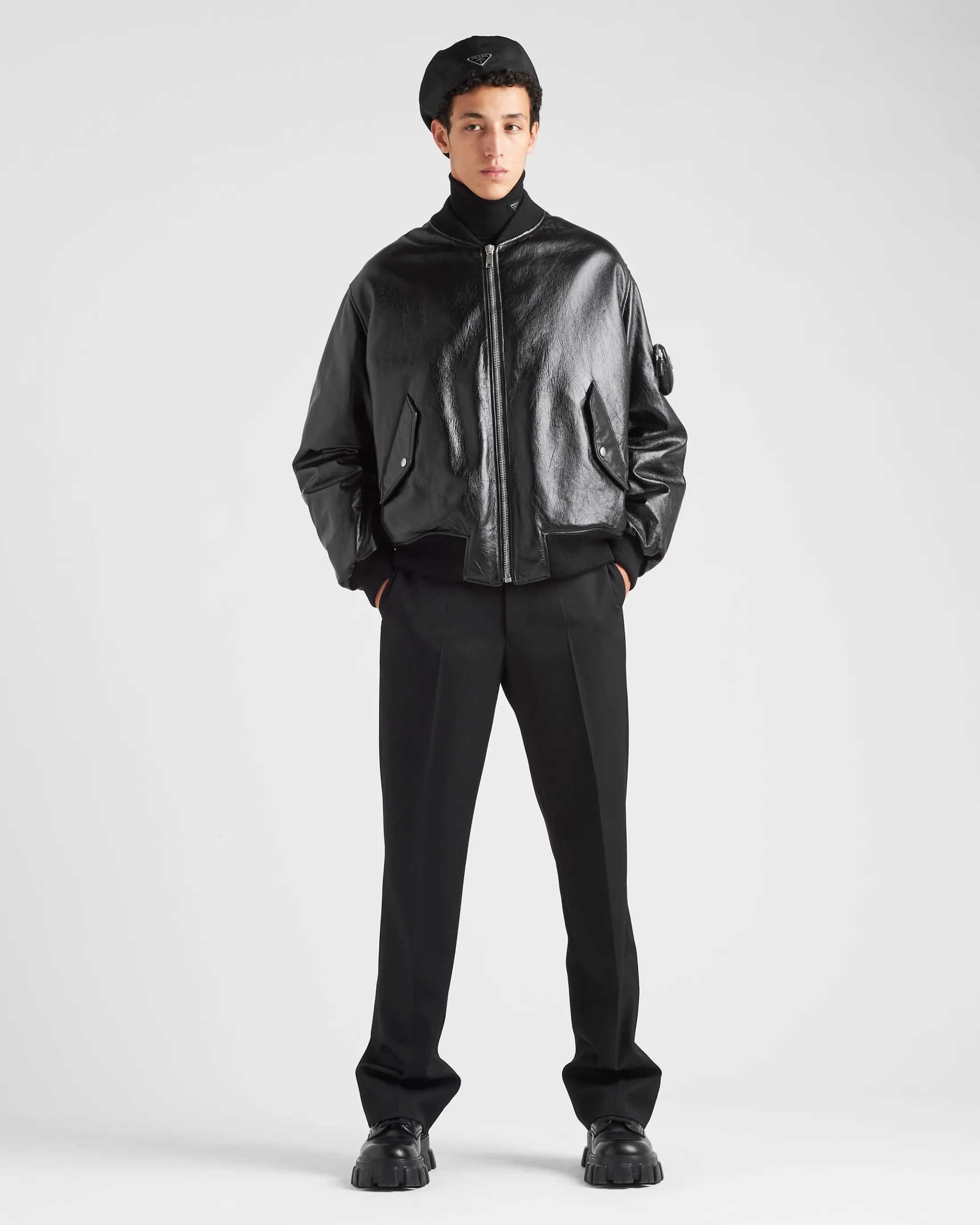 Prada Nappa leather bomber jacket Black Best Sale