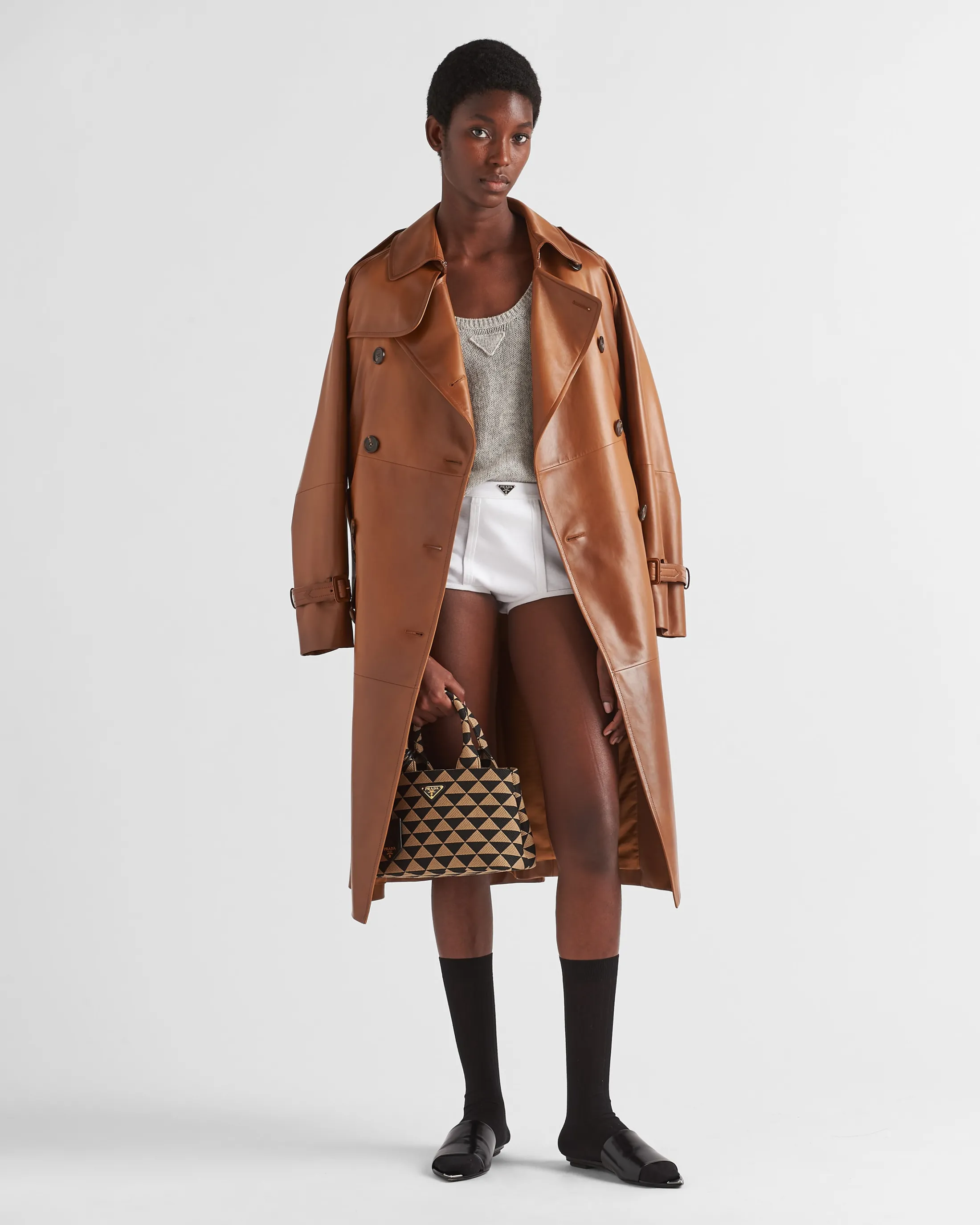 Prada Nappa leather coat Caramel Cheap