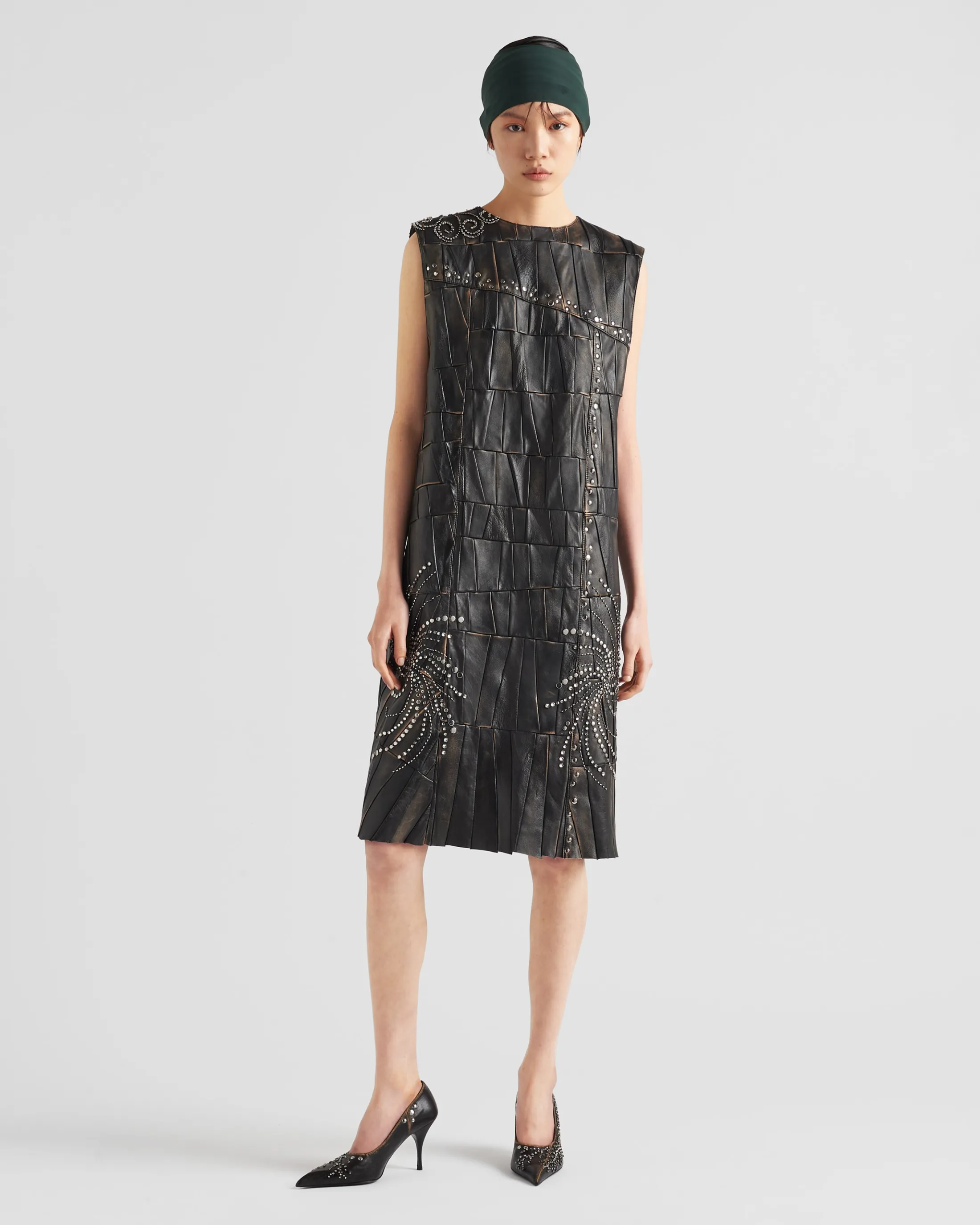 Prada Nappa leather patchwork dress Black Discount