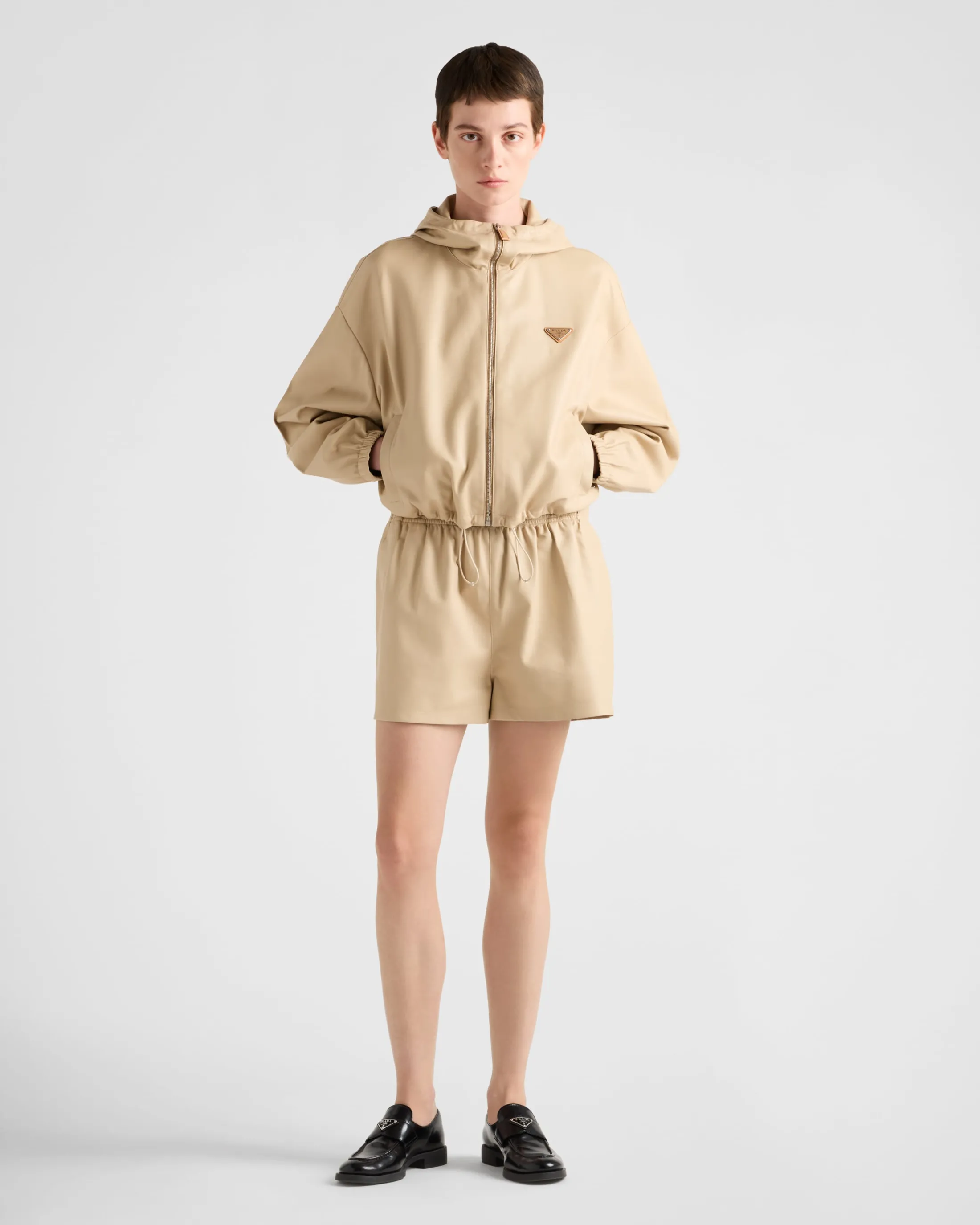 Prada Nappa leather shorts Sandbeige Outlet