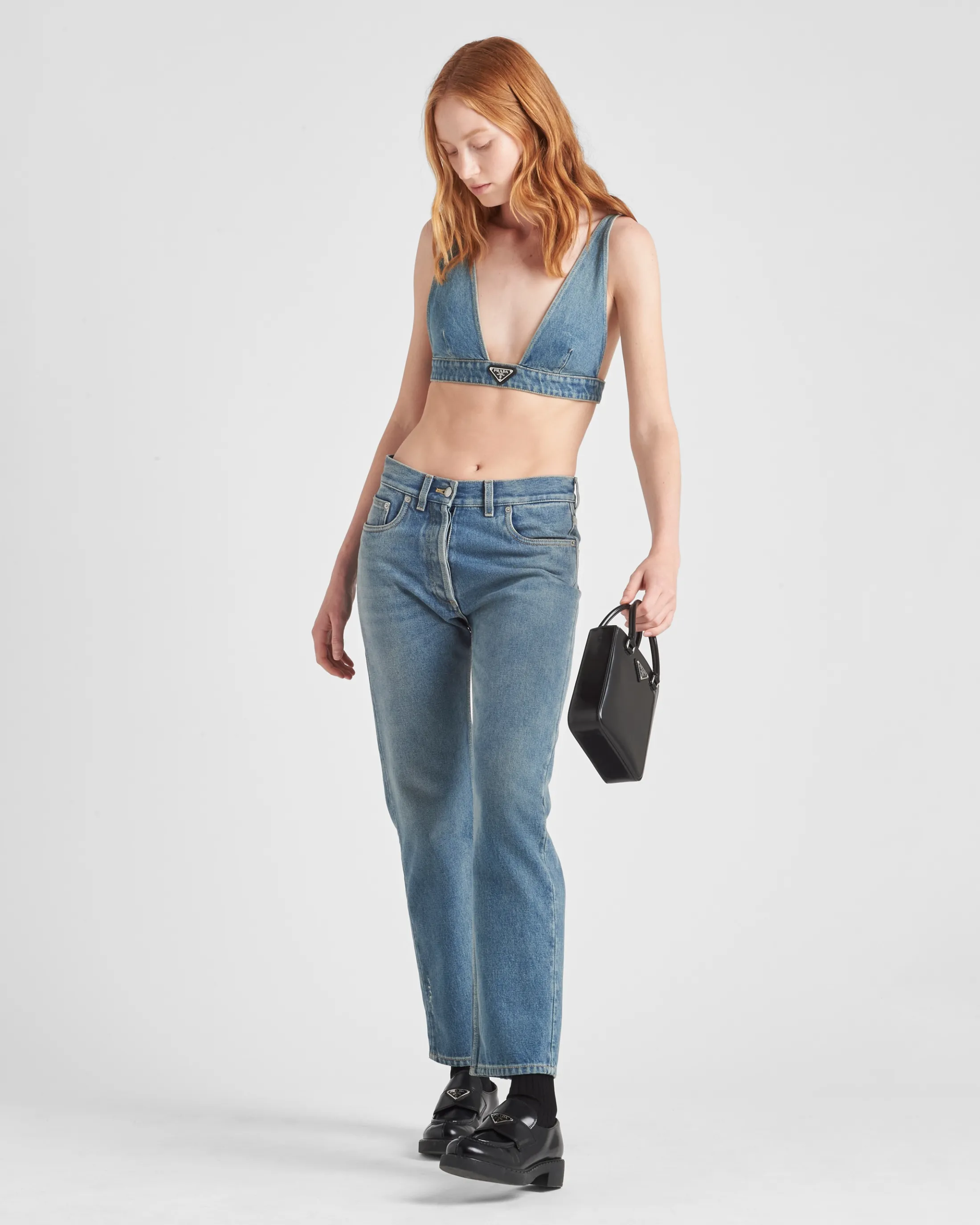 Prada Organic denim top Navy Cheap