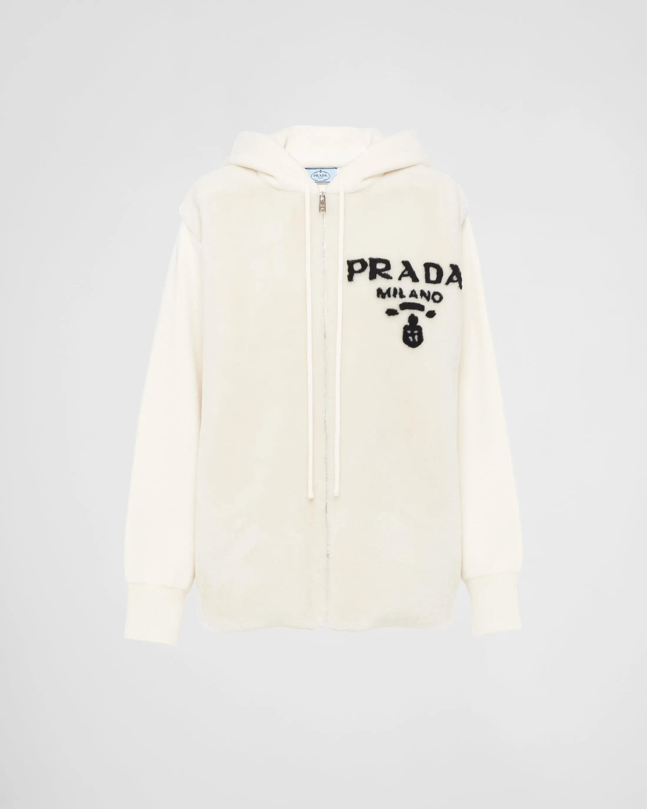 Prada Oversized cashmere and shearling sweatshirt Chalkwhite Hot