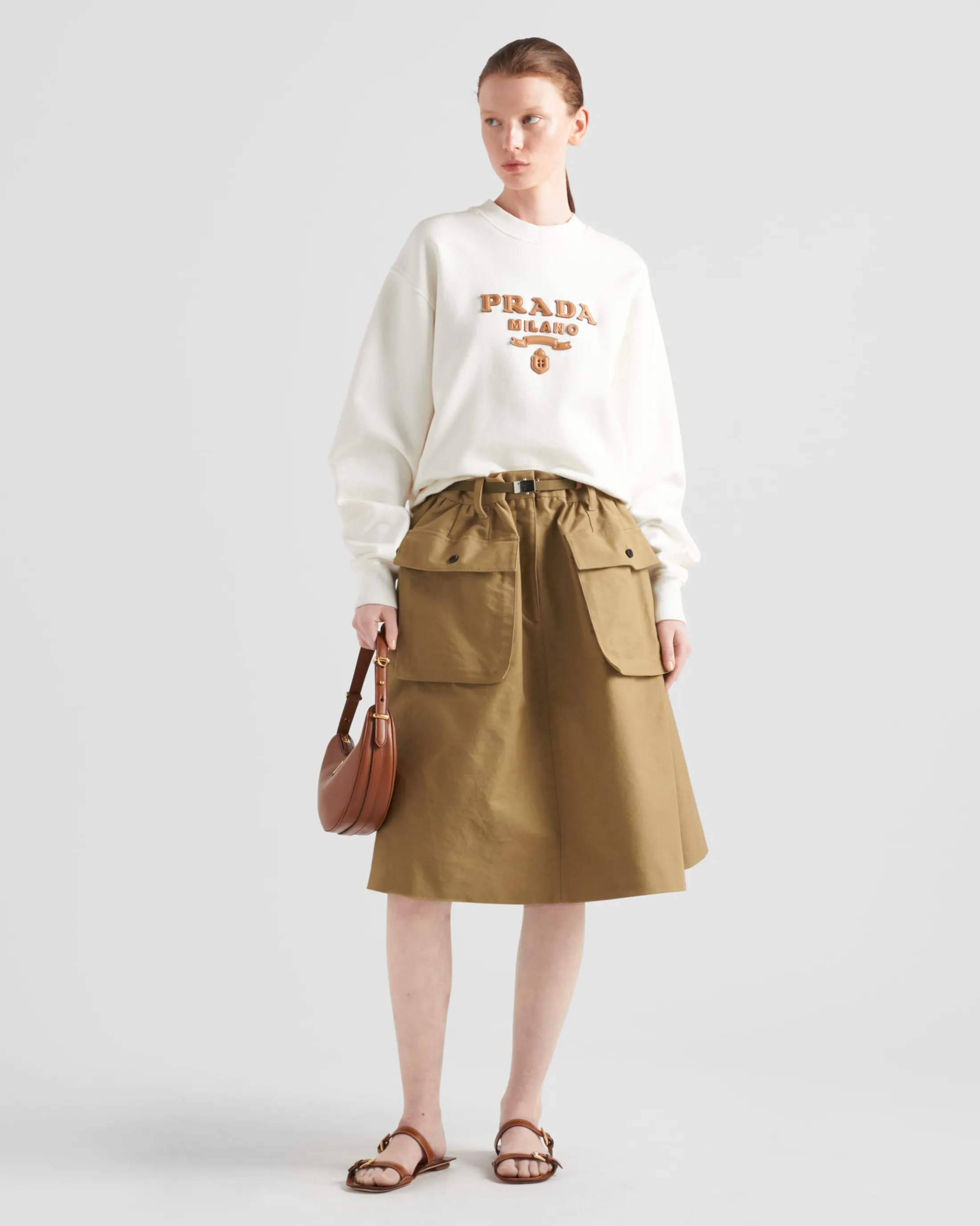 Prada Oversized cotton sweatshirt Natural Outlet