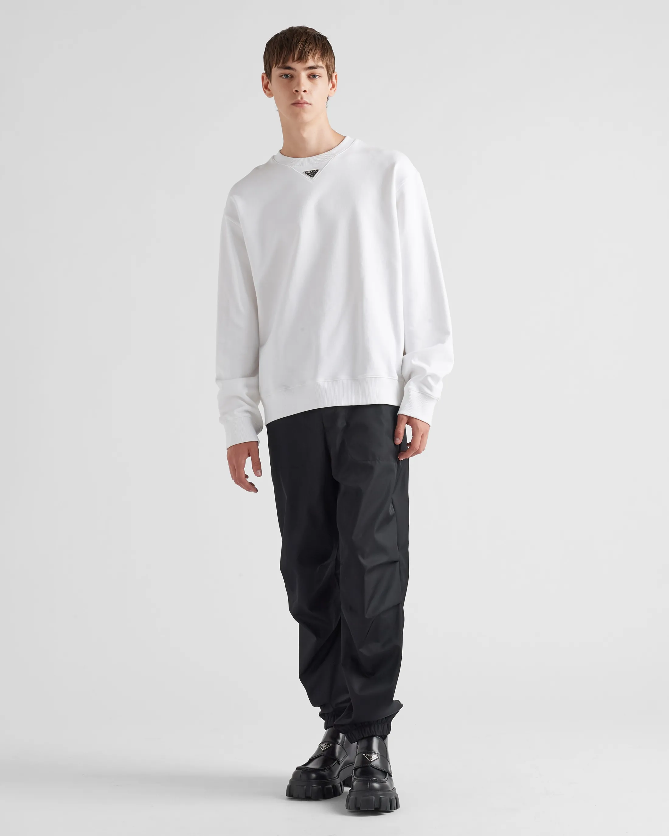 Prada Oversized cotton sweatshirt with triangle logo White Best