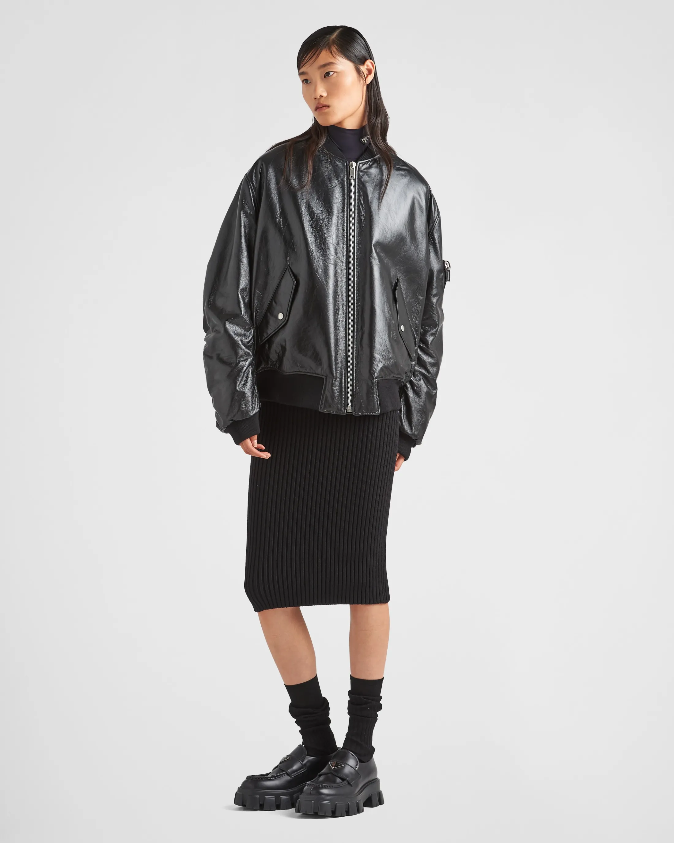 Prada Oversized nappa leather bomber jacket Black Cheap