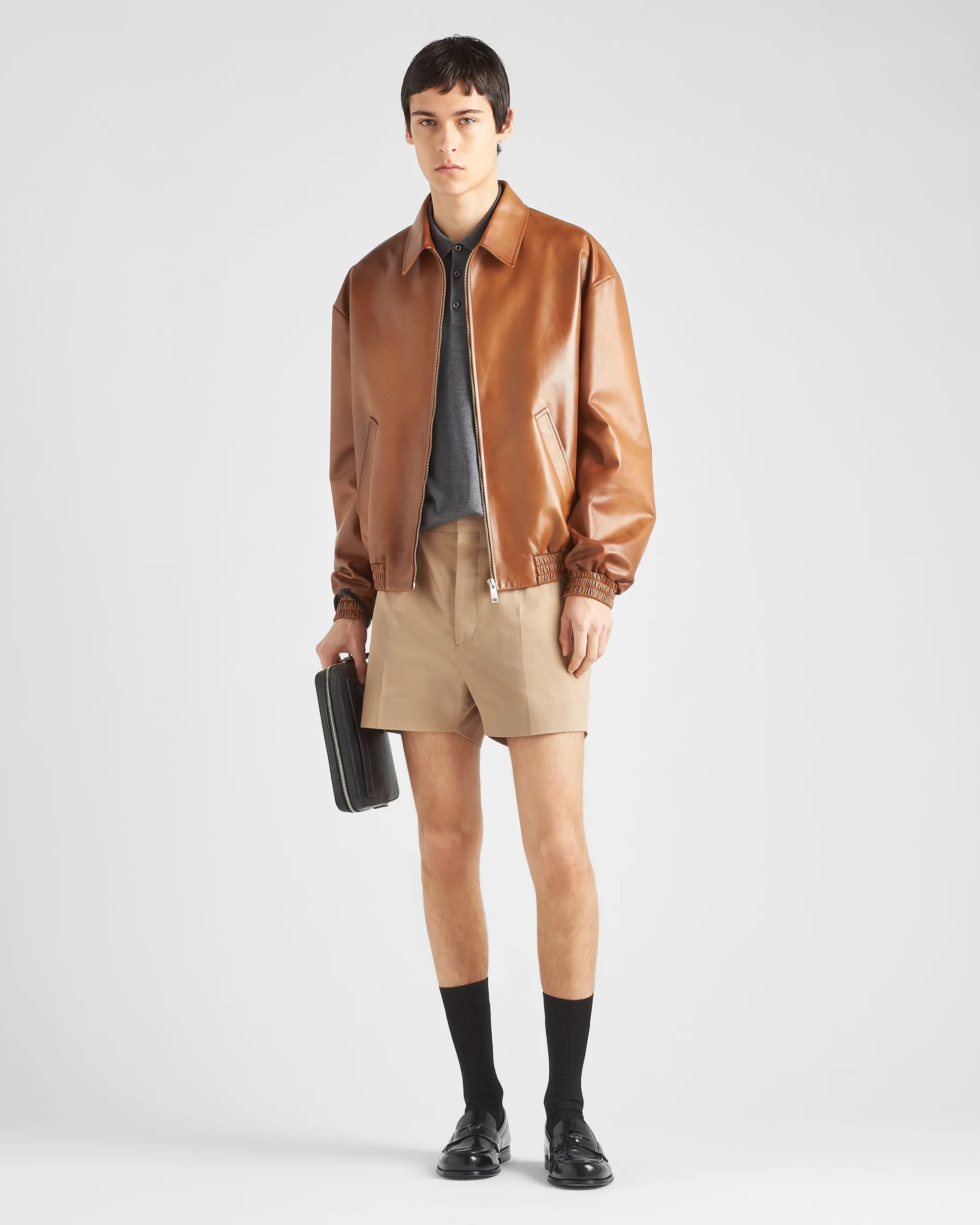 Prada Oversized nappa leather bomber jacket Caramel Best Sale